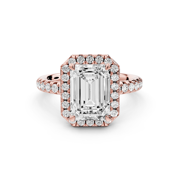 Eveline - 3ct 14k rose gold emerald Halo Half Band Pavé Engagement Ring