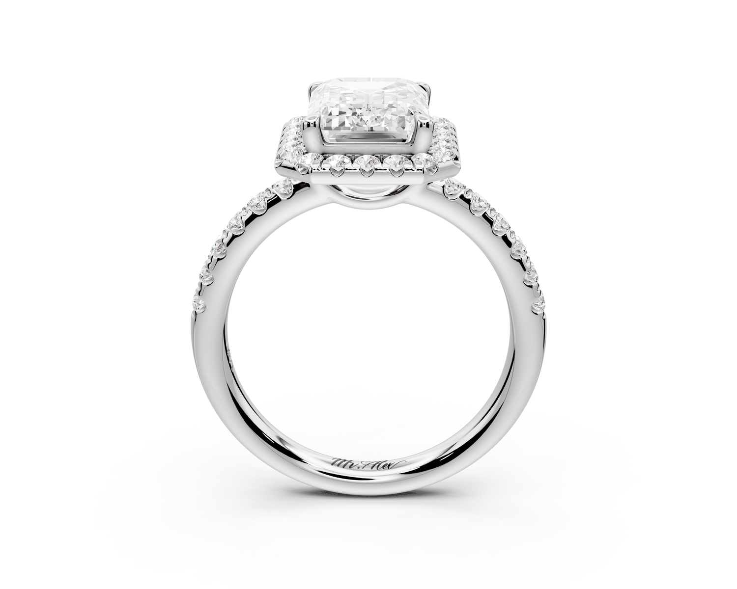 Eveline - 3ct 14k white gold emerald Halo Half Band Pavé Engagement Ring