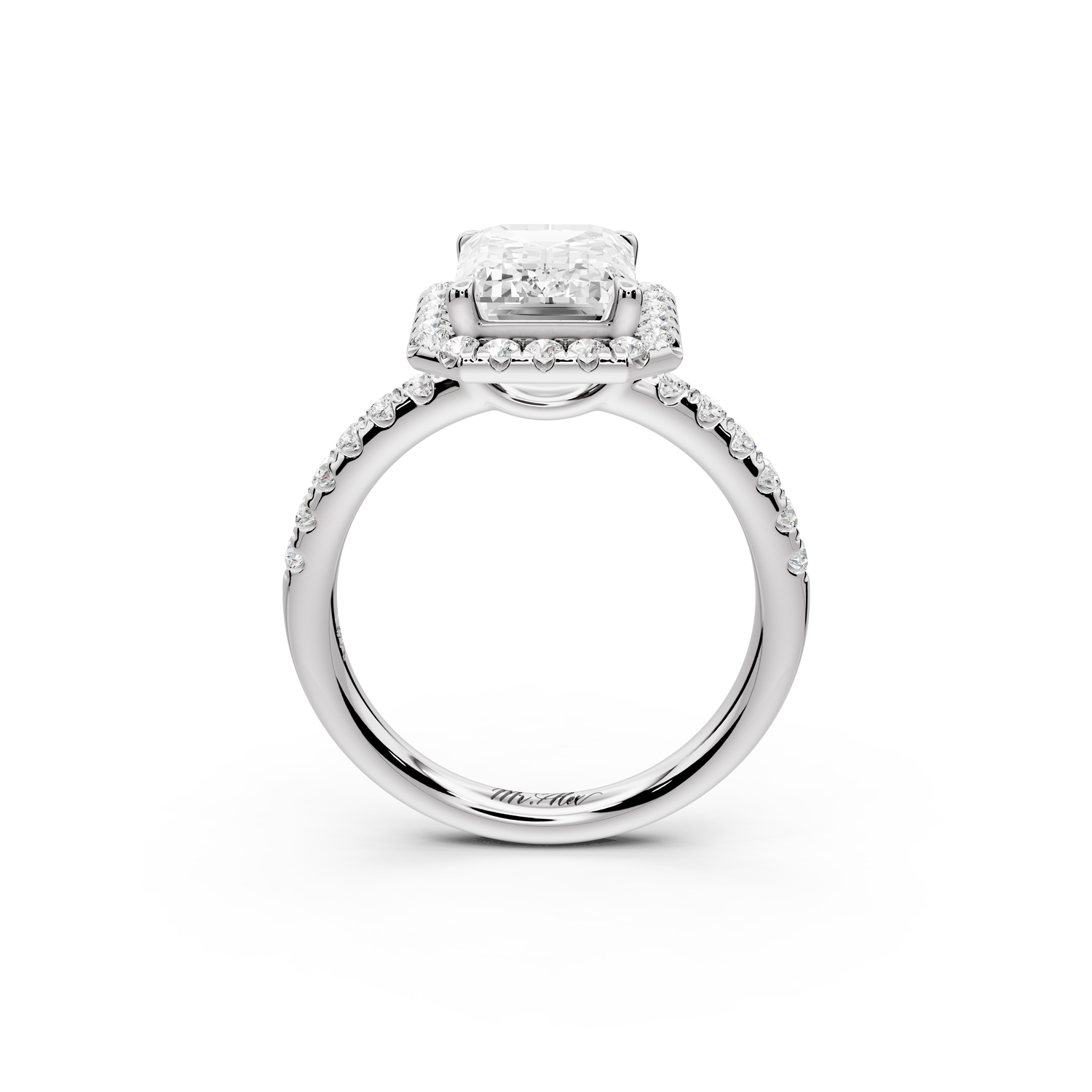 Eveline - 3ct 14k white gold emerald Halo Half Band Pavé Engagement Ring
