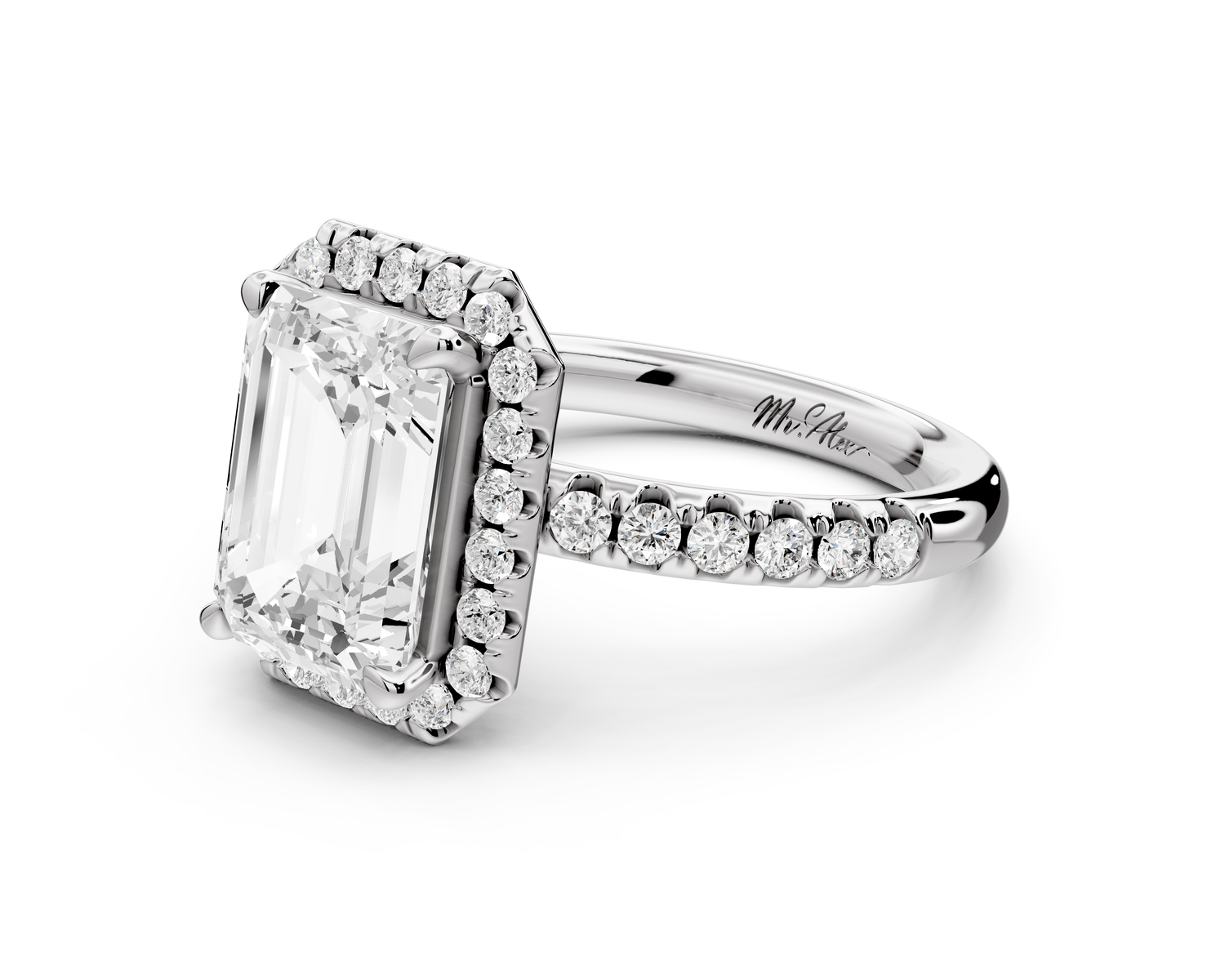 Eveline - 3ct 14k white gold emerald Halo Half Band Pavé Engagement Ring