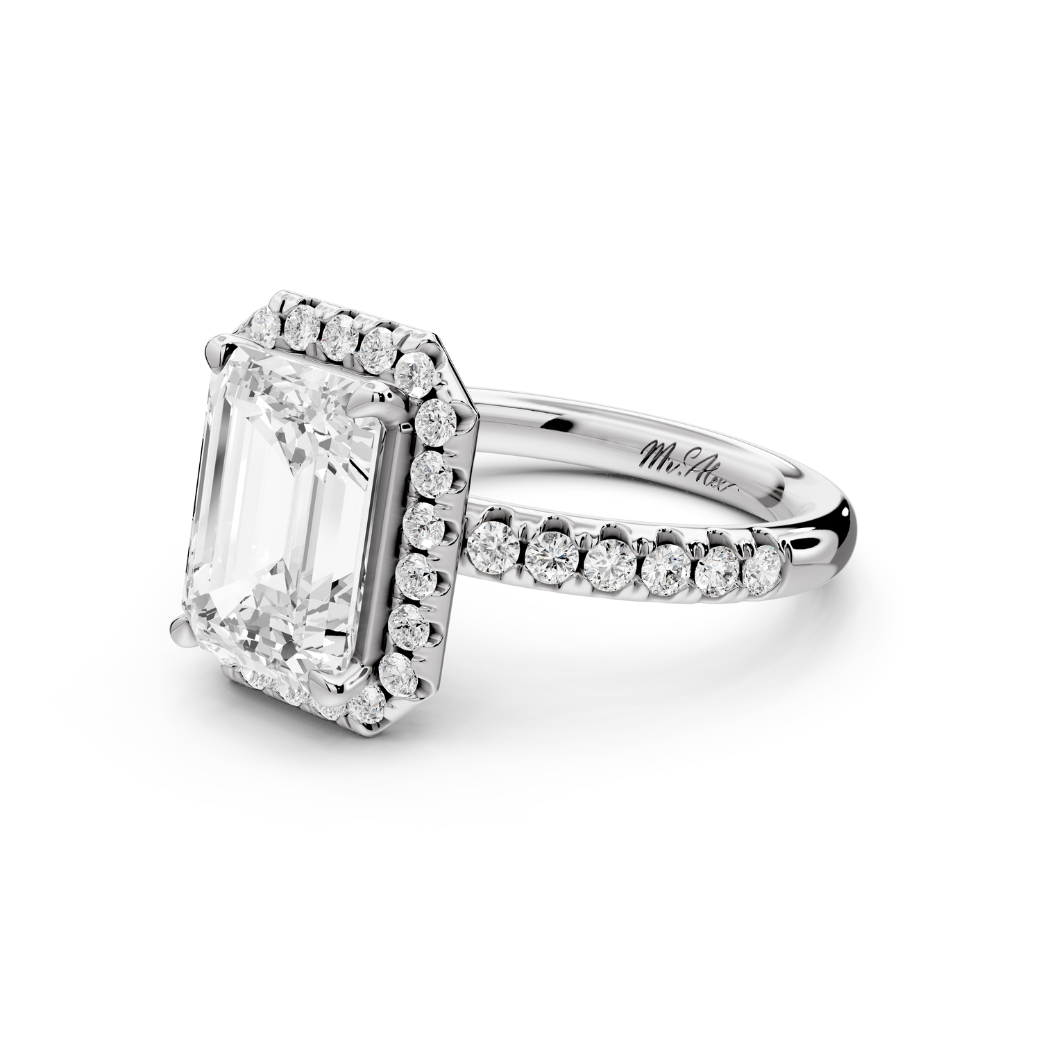 Eveline - 3ct 14k white gold emerald Halo Half Band Pavé Engagement Ring