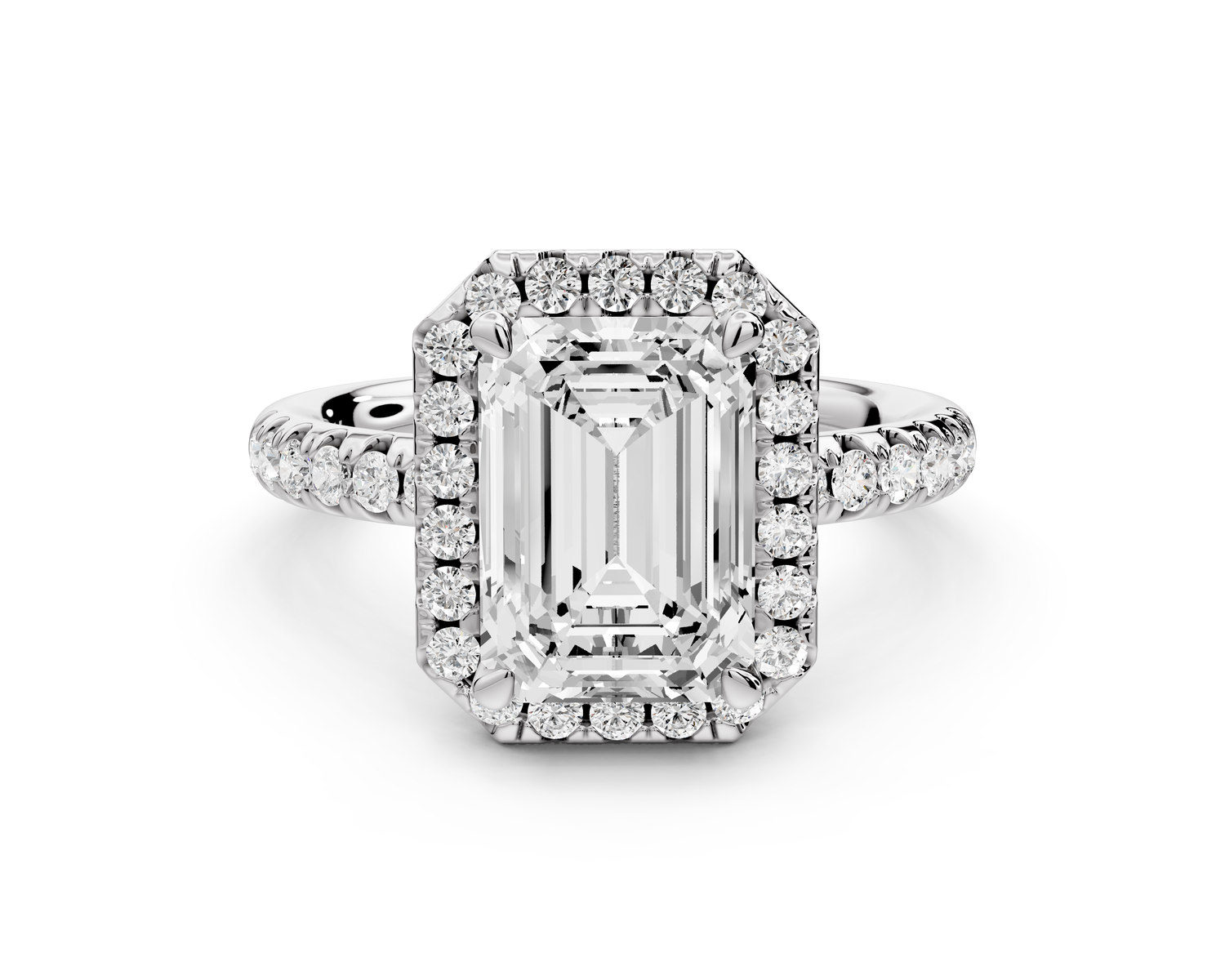 Eveline - 3ct 14k white gold emerald Halo Half Band Pavé Engagement Ring