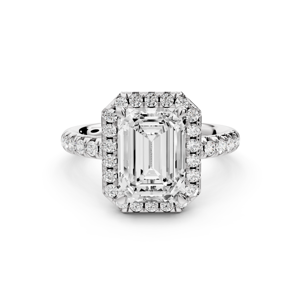 Eveline - 3ct 14k white gold emerald Halo Half Band Pavé Engagement Ring