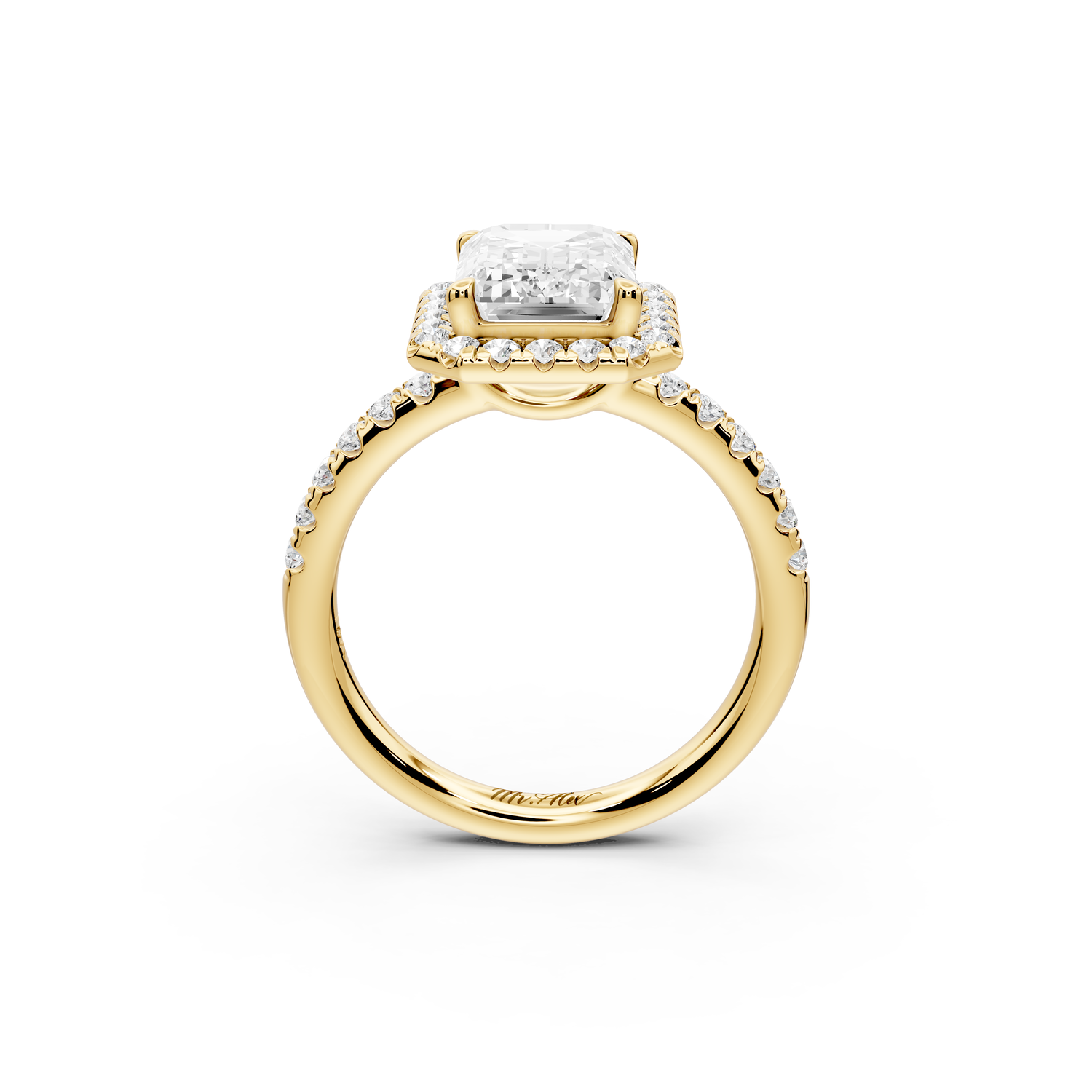 Eveline - 3ct 14k yellow gold emerald Halo Half Band Pavé Engagement Ring