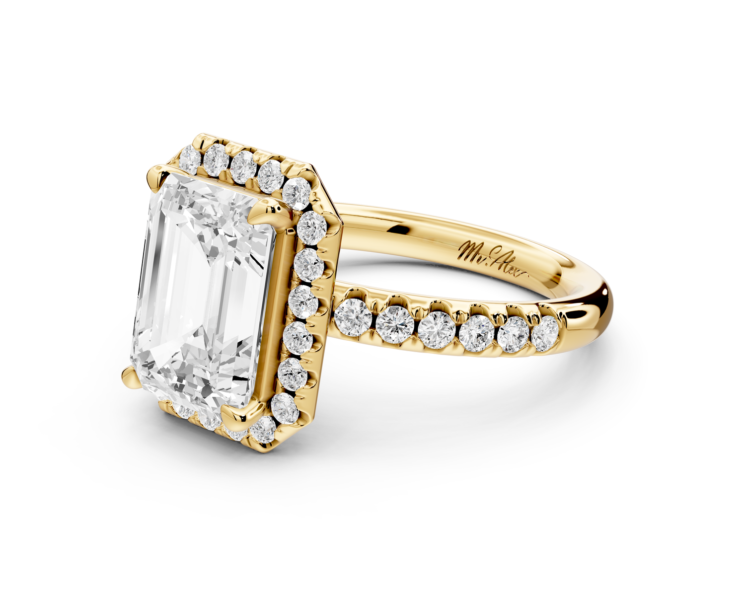 Eveline - 3ct 14k yellow gold emerald Halo Half Band Pavé Engagement Ring