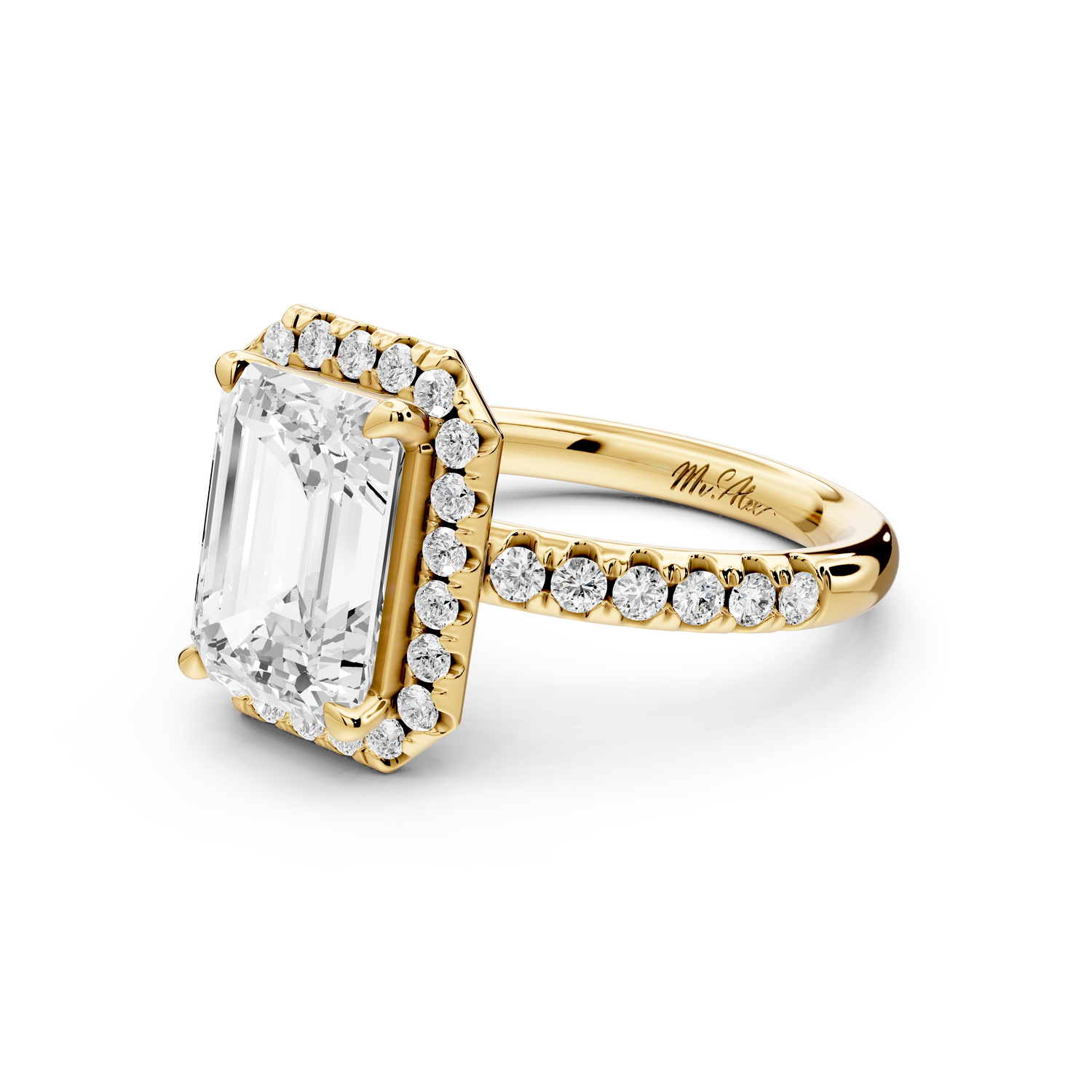 Eveline - 3ct 14k yellow gold emerald Halo Half Band Pavé Engagement Ring