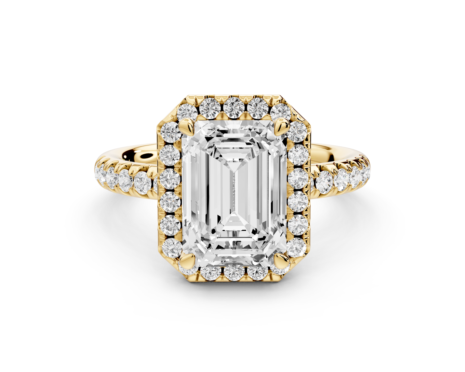 Eveline - 3ct 14k yellow gold emerald Halo Half Band Pavé Engagement Ring