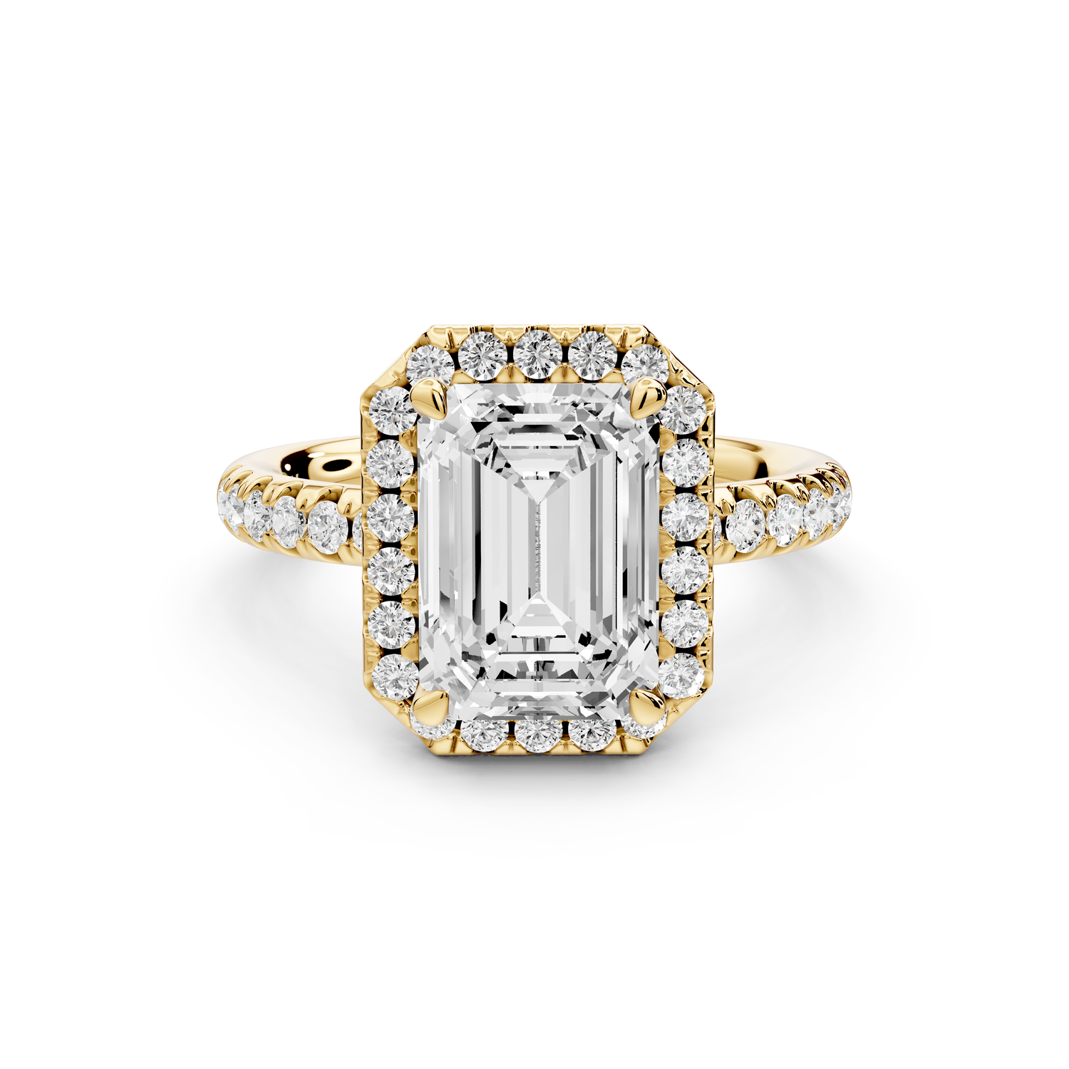 Eveline - 3ct 14k yellow gold emerald Halo Half Band Pavé Engagement Ring