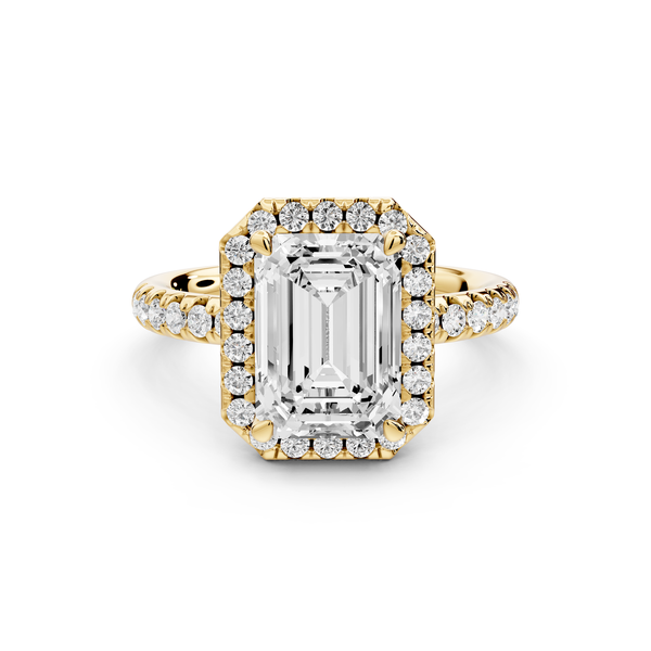 Eveline - 3ct 14k yellow gold emerald Halo Half Band Pavé Engagement Ring