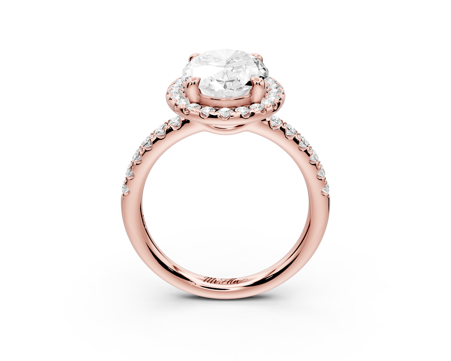 Eveline - 3ct 14k rose gold oval Halo Half Band Pavé Engagement Ring