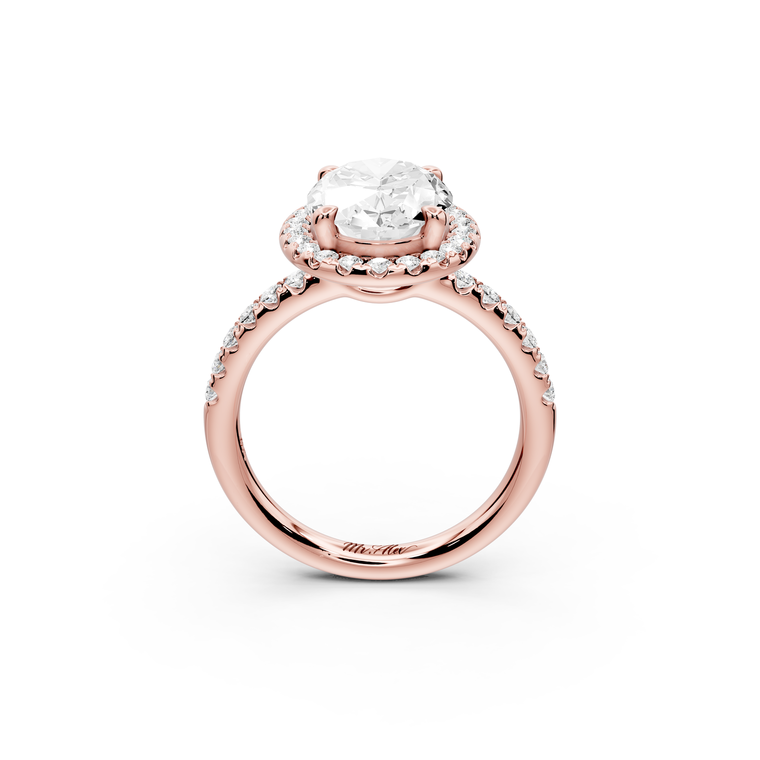 Eveline - 3ct 14k rose gold oval Halo Half Band Pavé Engagement Ring