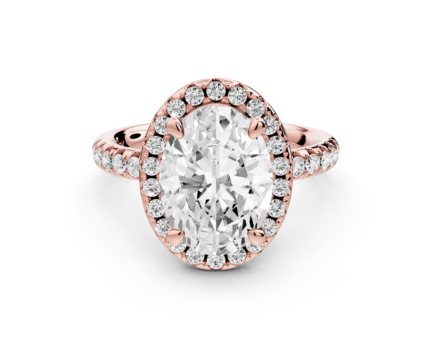 Eveline - 3ct 14k rose gold oval Halo Half Band Pavé Engagement Ring