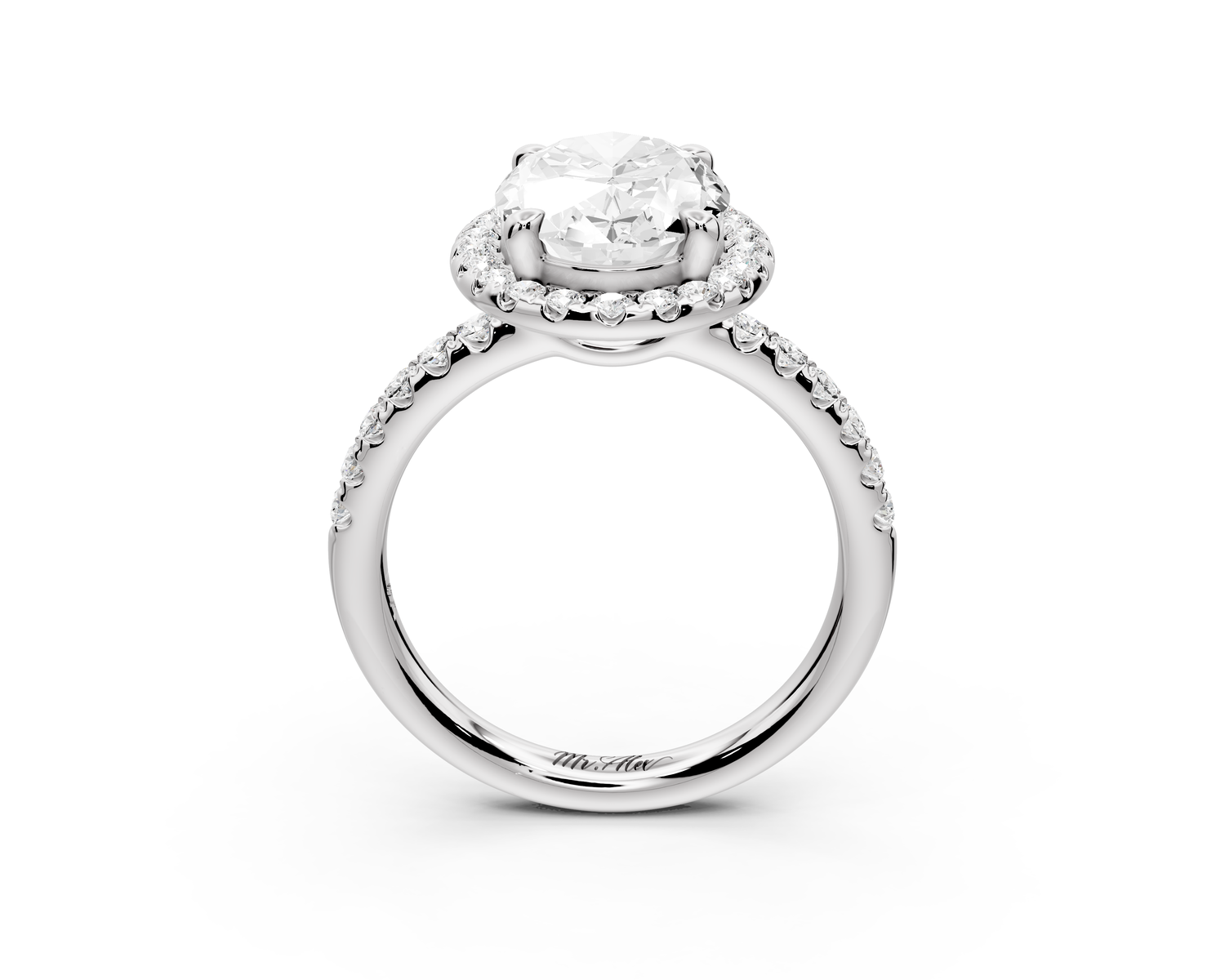 Eveline - 3ct 14k white gold oval Halo Half Band Pavé Engagement Ring