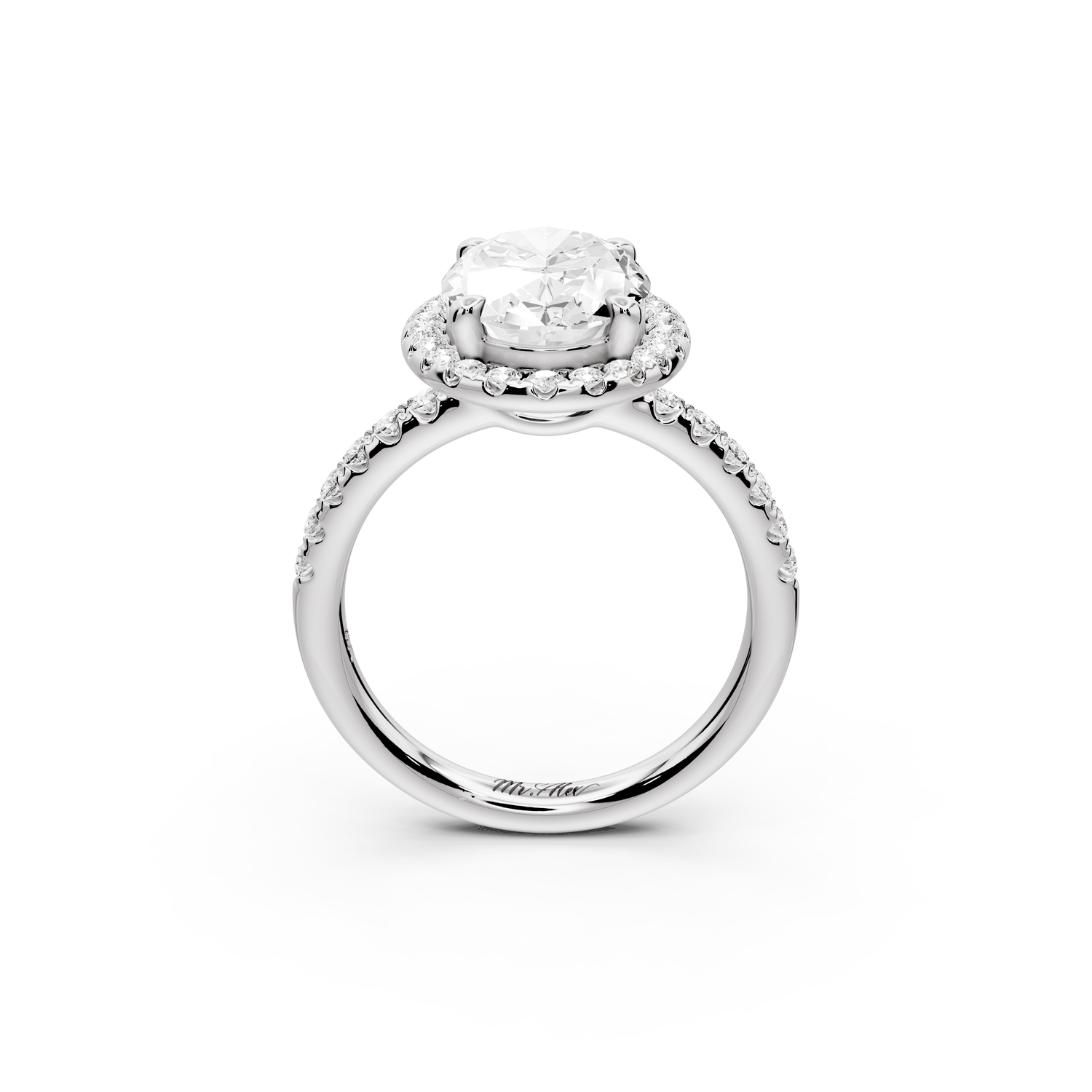 Eveline - 3ct 14k white gold oval Halo Half Band Pavé Engagement Ring