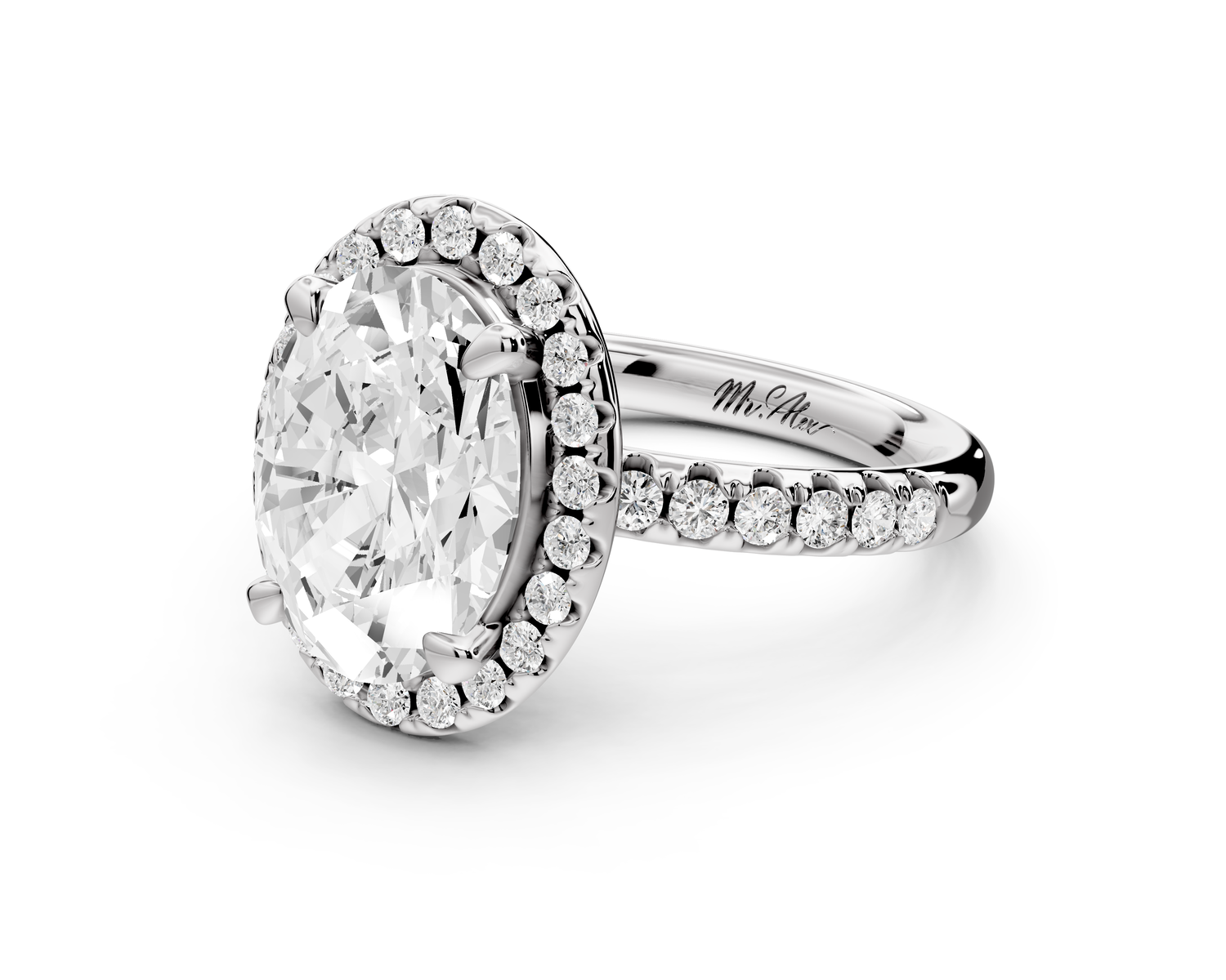 Eveline - 3ct 14k white gold oval Halo Half Band Pavé Engagement Ring