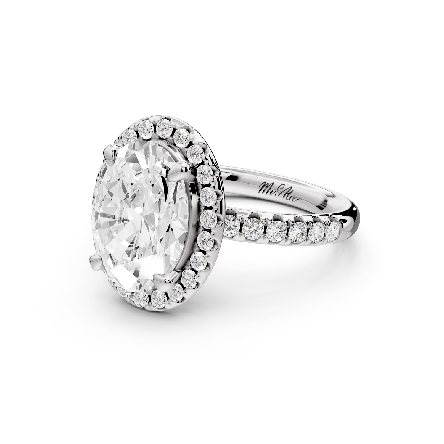Eveline - 3ct 14k white gold oval Halo Half Band Pavé Engagement Ring