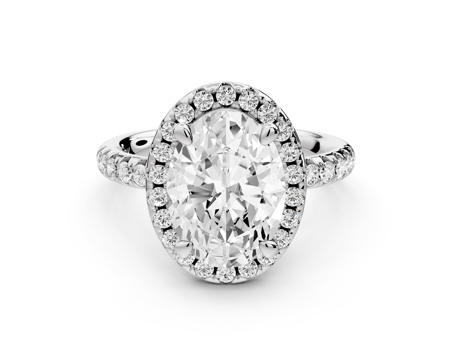 Eveline - 3ct 14k white gold oval Halo Half Band Pavé Engagement Ring
