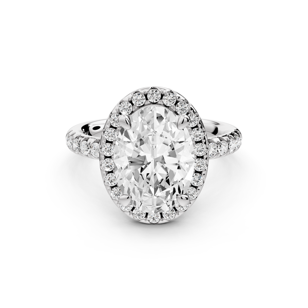 Eveline - 3ct 14k white gold oval Halo Half Band Pavé Engagement Ring