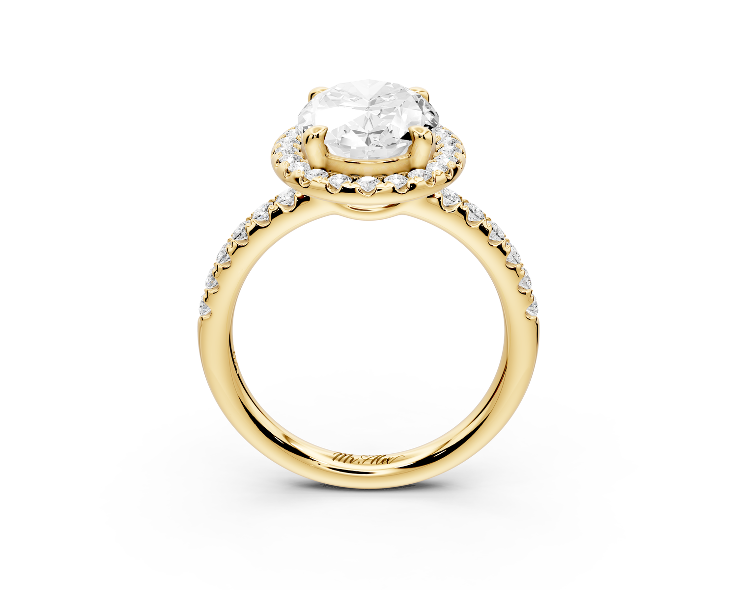 Eveline - 3ct 14k yellow gold oval Halo Half Band Pavé Engagement Ring