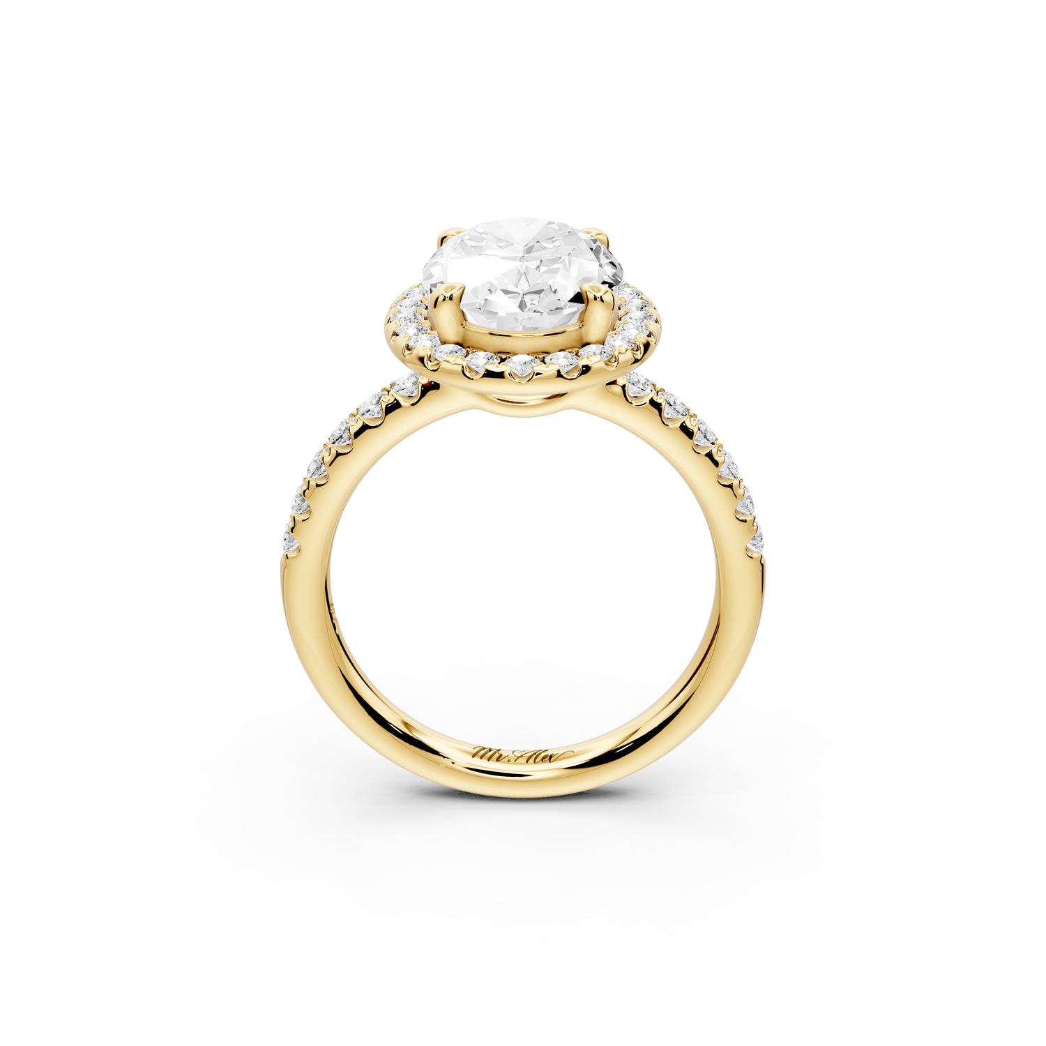 Eveline - 3ct 14k yellow gold oval Halo Half Band Pavé Engagement Ring