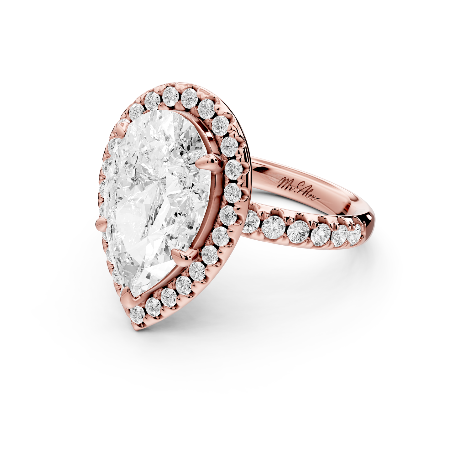 Eveline - 3ct 14k rose gold pear Halo Half Band Pavé Engagement Ring