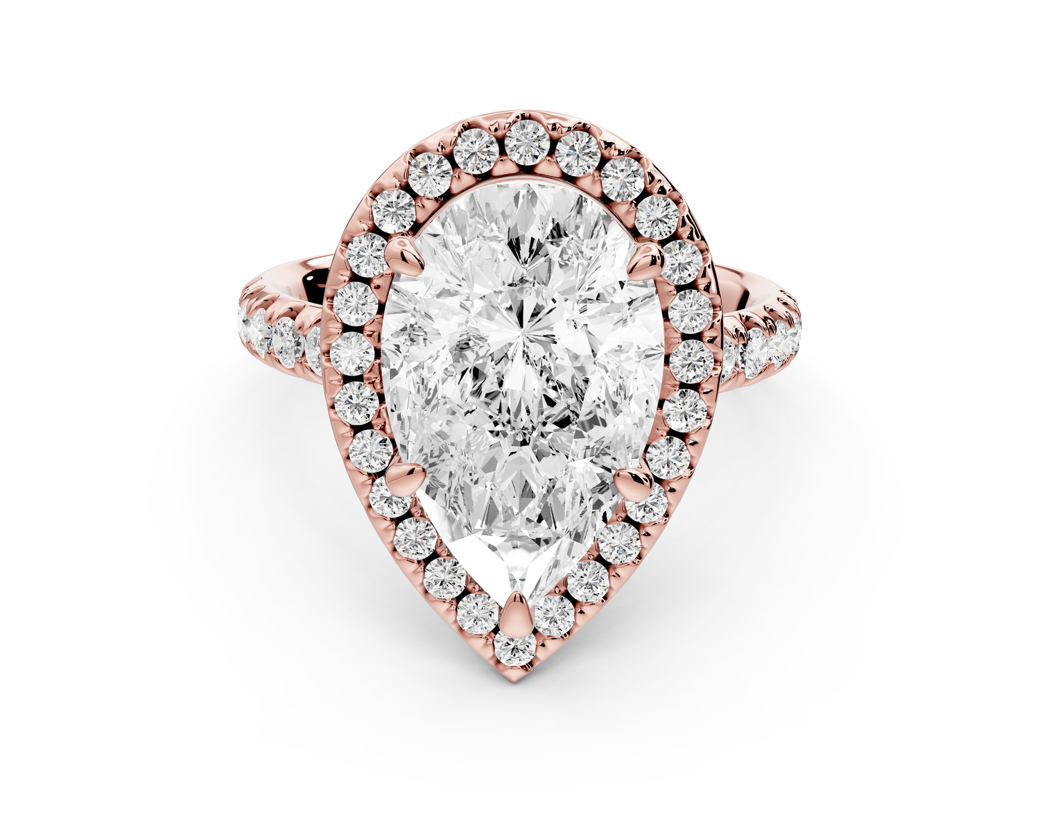 Eveline - 3ct 14k rose gold pear Halo Half Band Pavé Engagement Ring