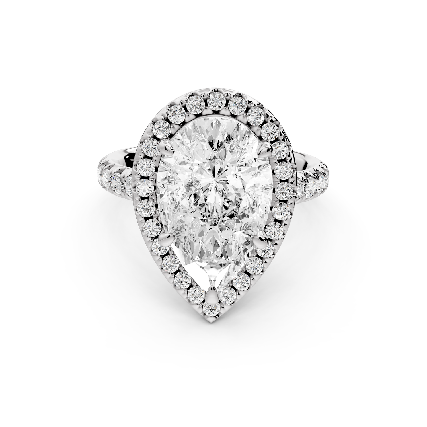 Eveline - 3ct 14k white gold pear Halo Half Band Pavé Engagement Ring