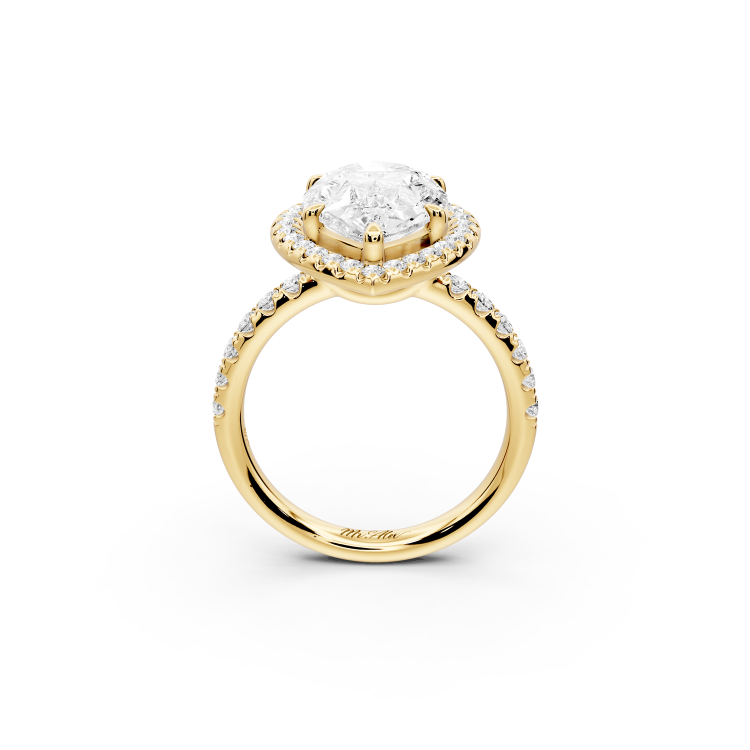 Eveline - 3ct 14k yellow gold pear Halo Half Band Pavé Engagement Ring