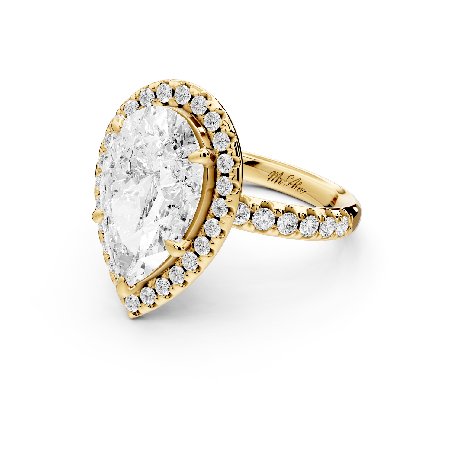 Eveline - 3ct 14k yellow gold pear Halo Half Band Pavé Engagement Ring