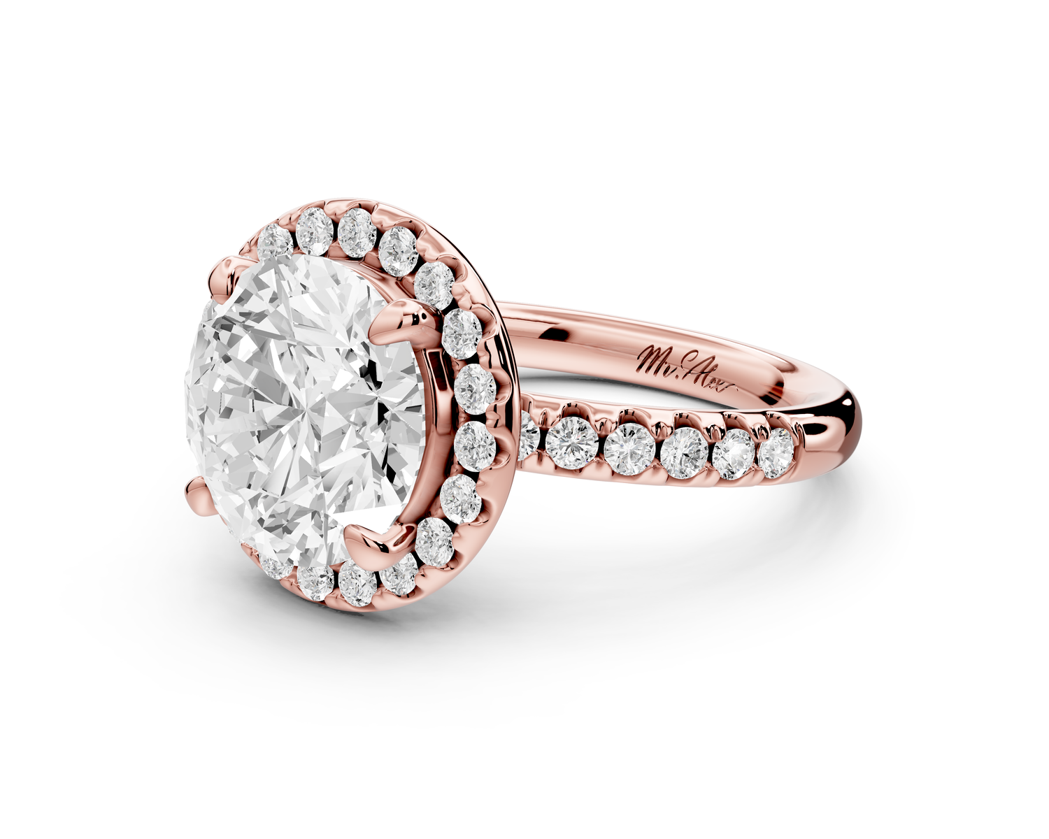 Eveline - 3ct 14k rose gold round Halo Half Band Pavé Engagement Ring