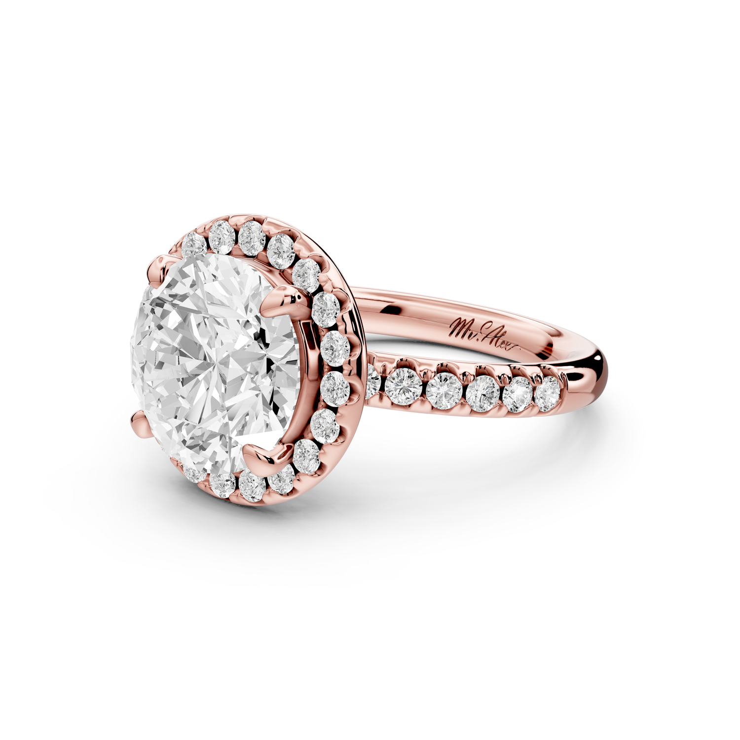 Eveline - 3ct 14k rose gold round Halo Half Band Pavé Engagement Ring