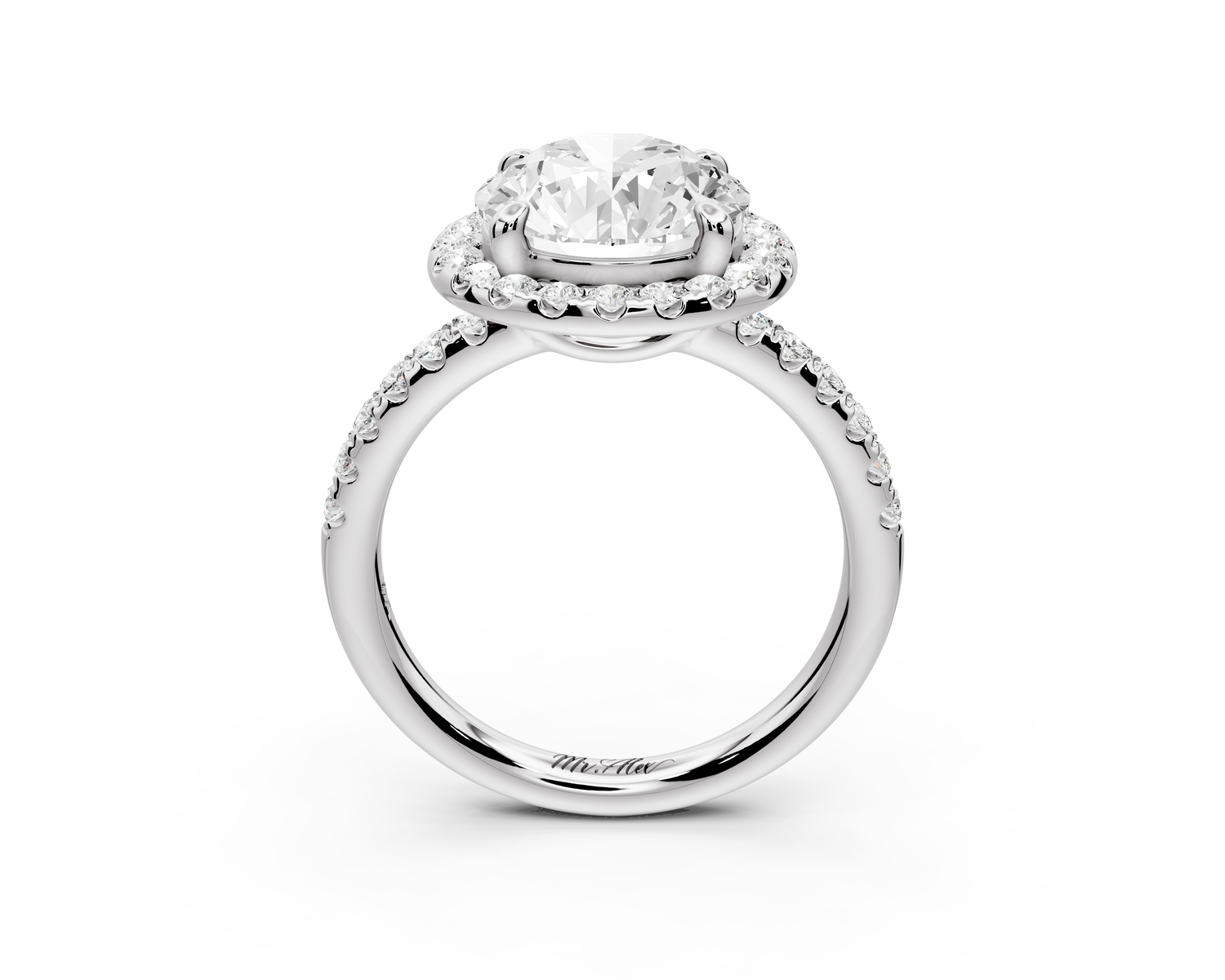 Eveline - 3ct 14k white gold round Halo Half Band Pavé Engagement Ring