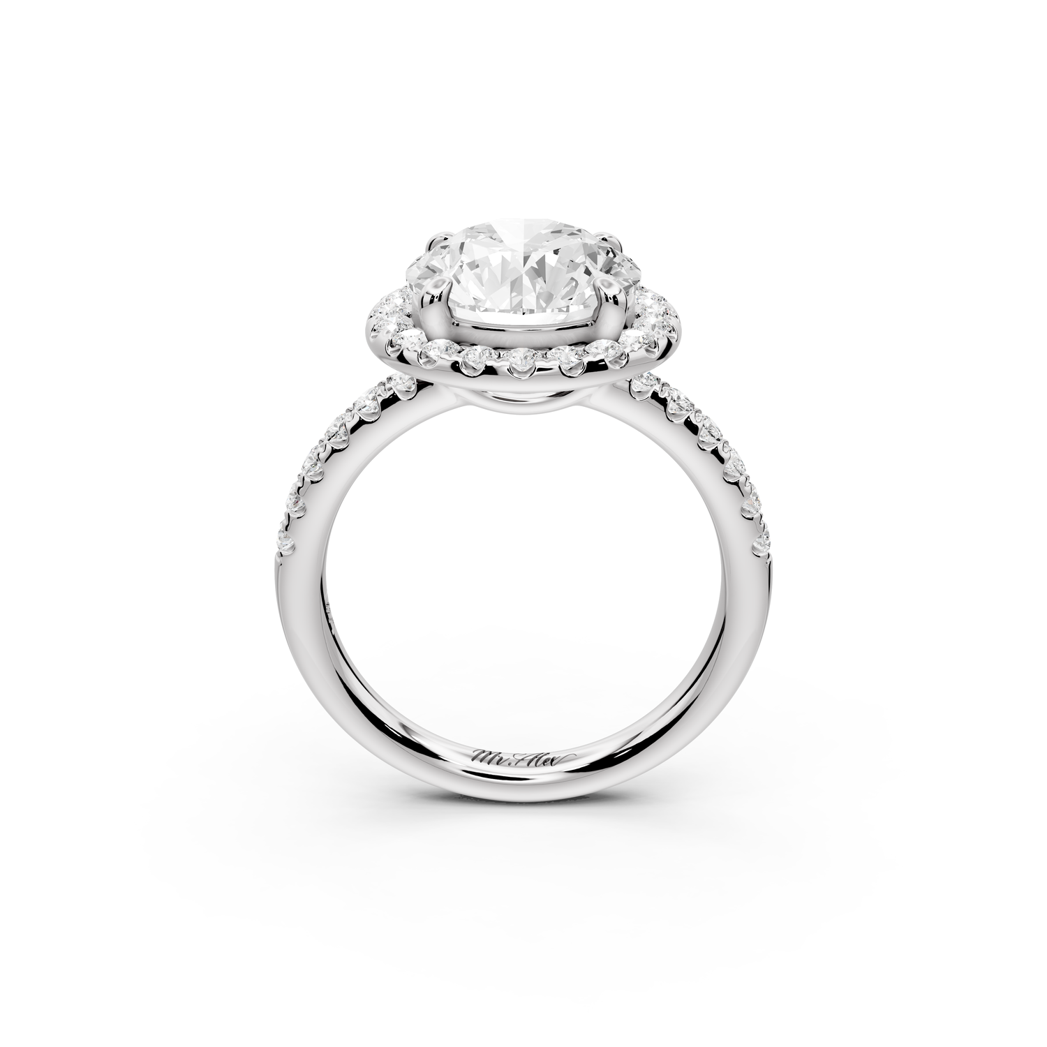 Eveline - 3ct 14k white gold round Halo Half Band Pavé Engagement Ring