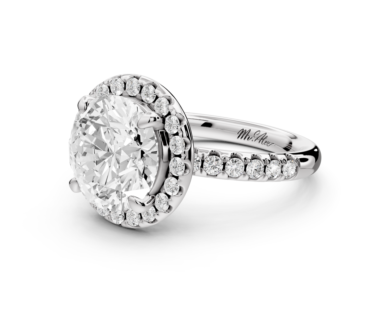 Eveline - 3ct 14k white gold round Halo Half Band Pavé Engagement Ring