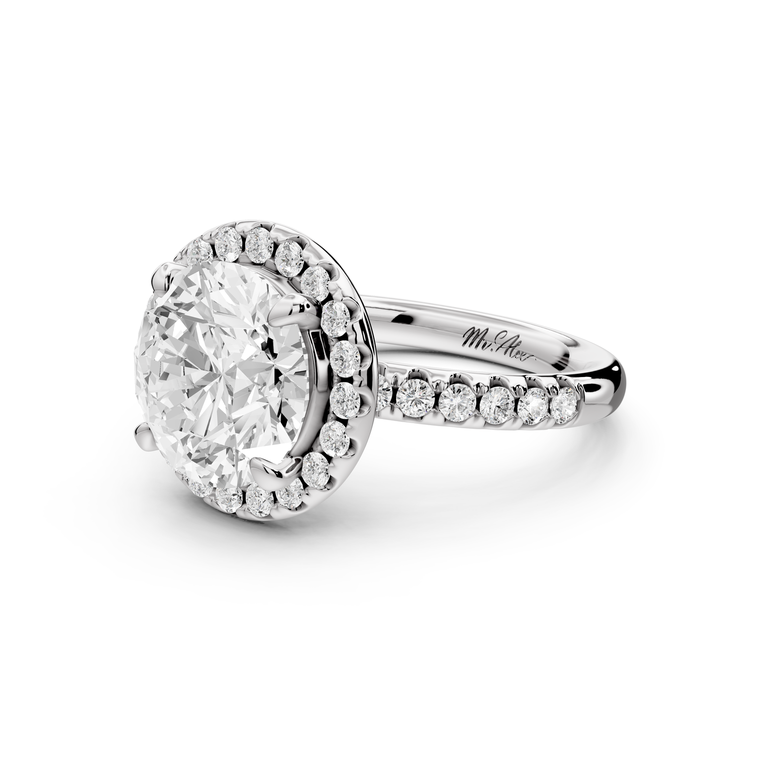 Eveline - 3ct 14k white gold round Halo Half Band Pavé Engagement Ring