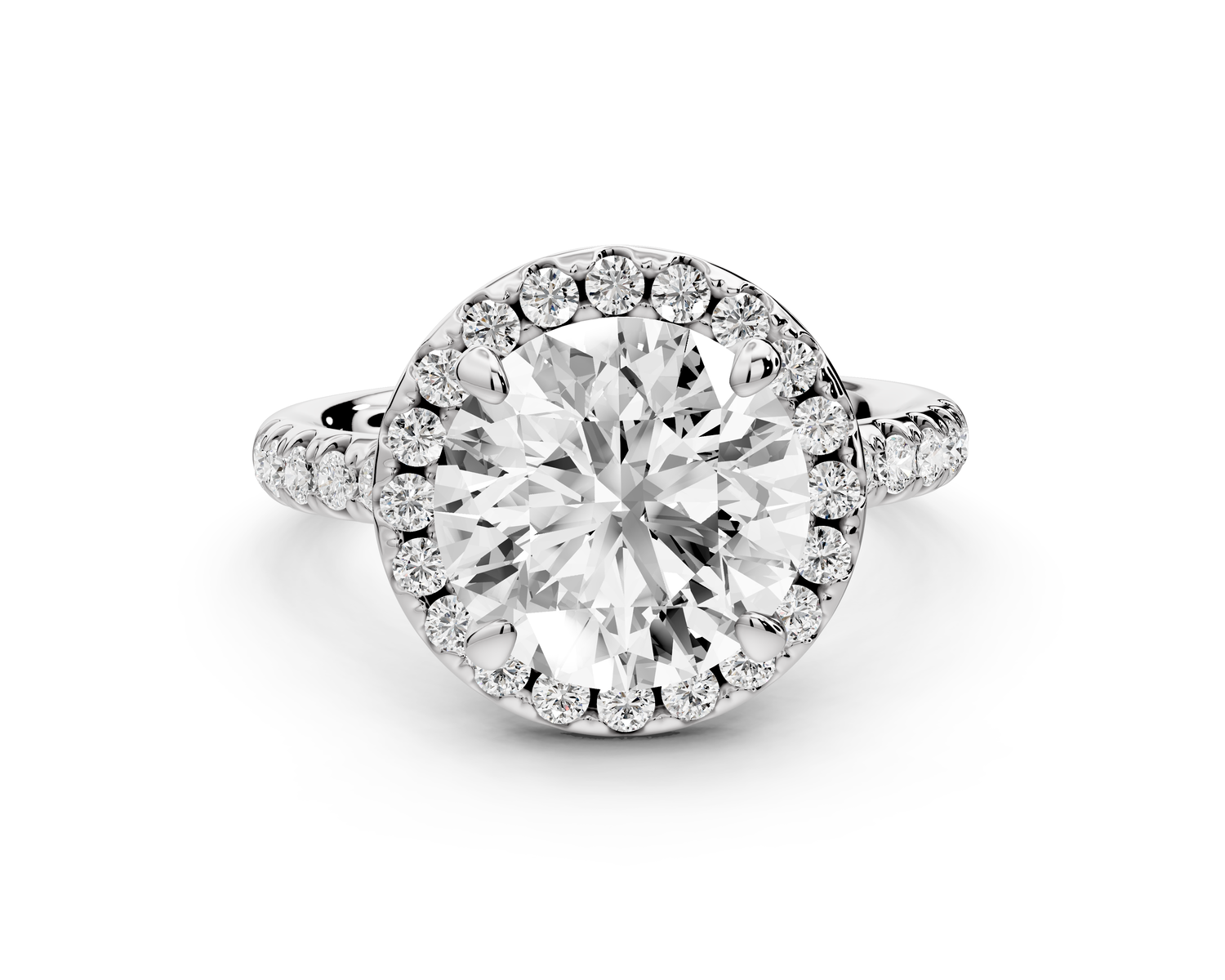 Eveline - 3ct 14k white gold round Halo Half Band Pavé Engagement Ring