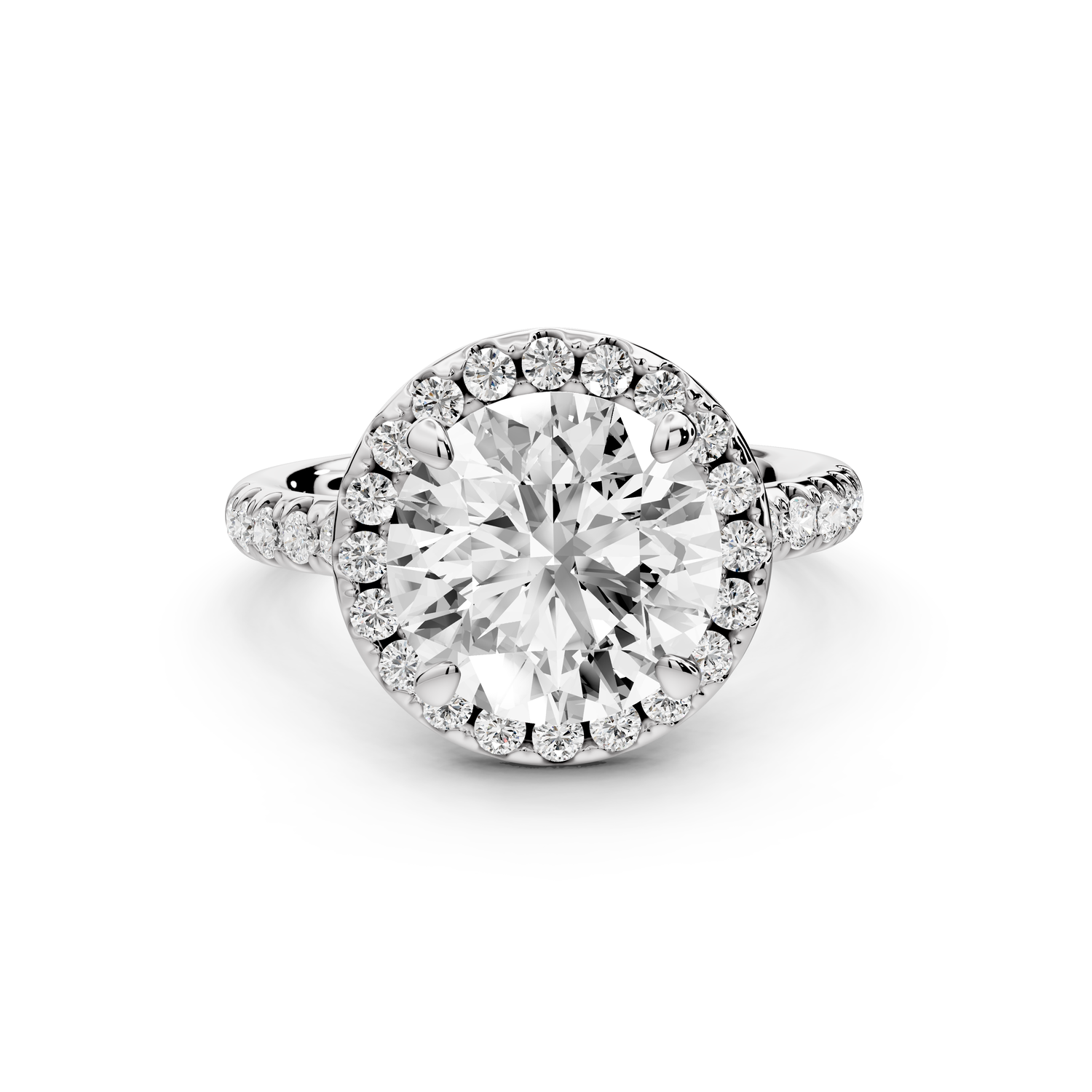 Eveline - 3ct 14k white gold round Halo Half Band Pavé Engagement Ring