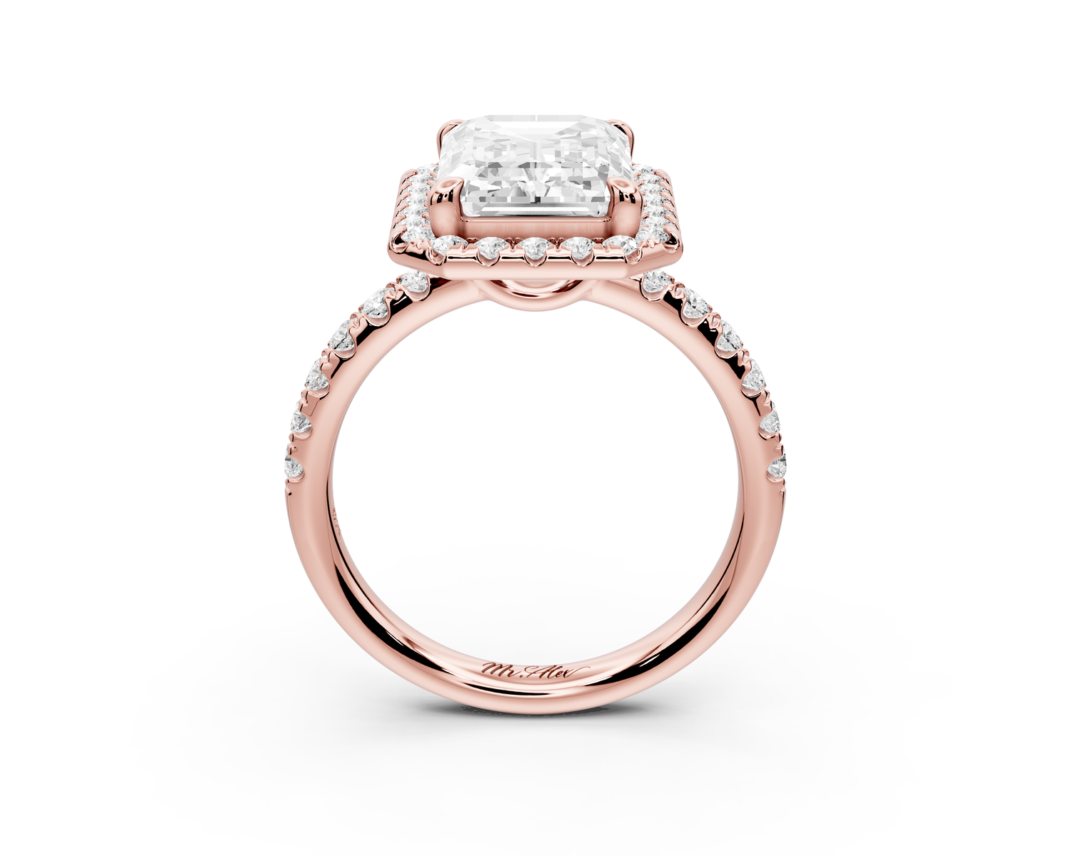 Eveline - 4ct 14k rose gold emerald Halo Half Band Pavé Engagement Ring