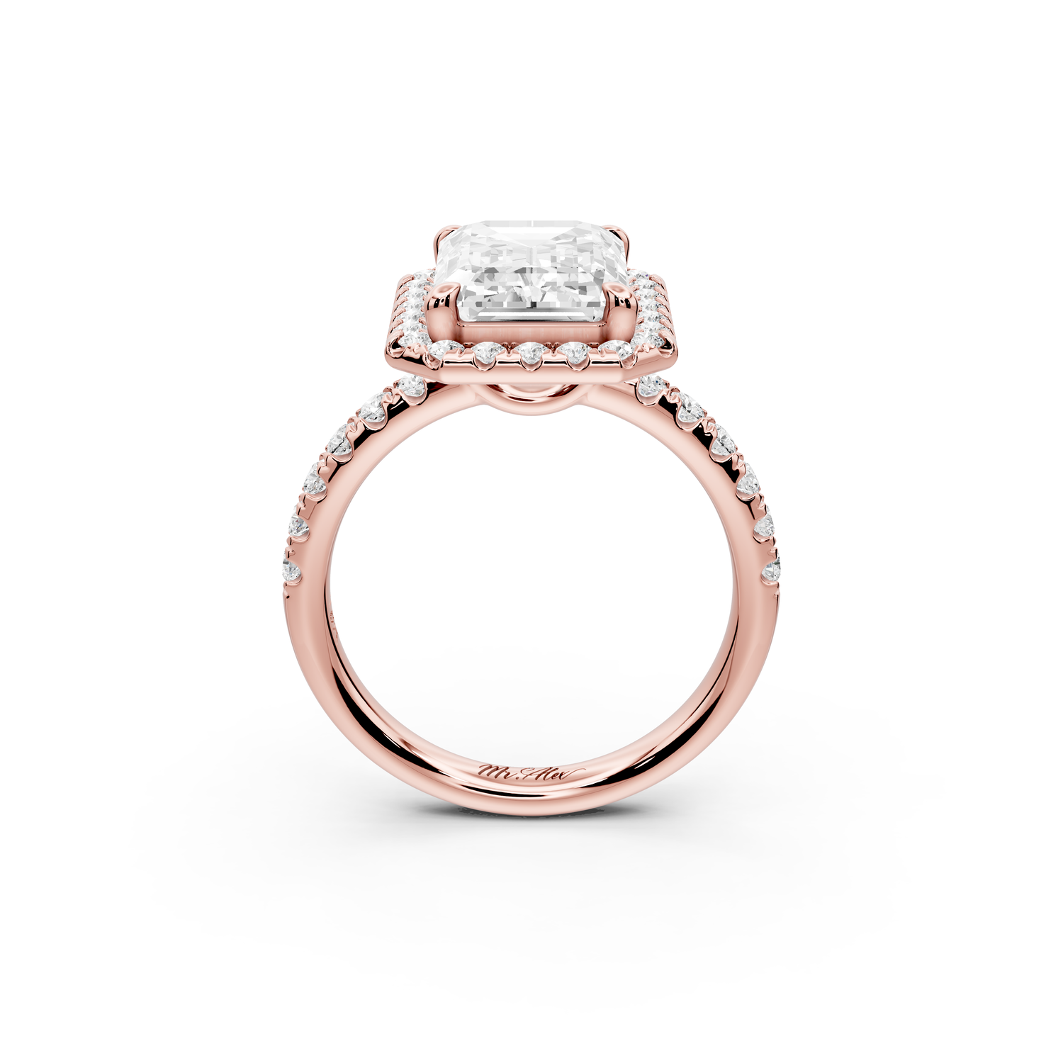 Eveline - 4ct 14k rose gold emerald Halo Half Band Pavé Engagement Ring