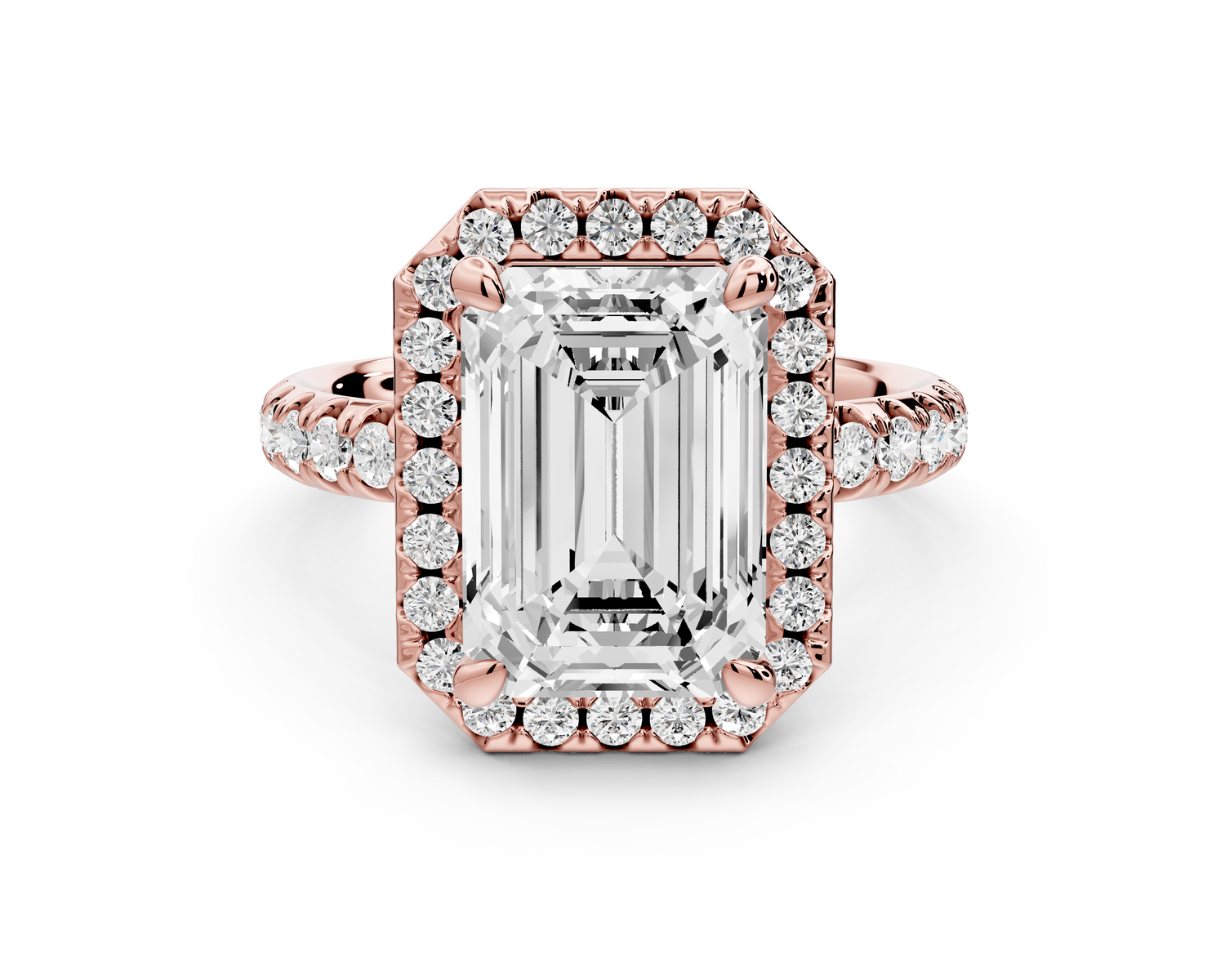 Eveline - 4ct 14k rose gold emerald Halo Half Band Pavé Engagement Ring