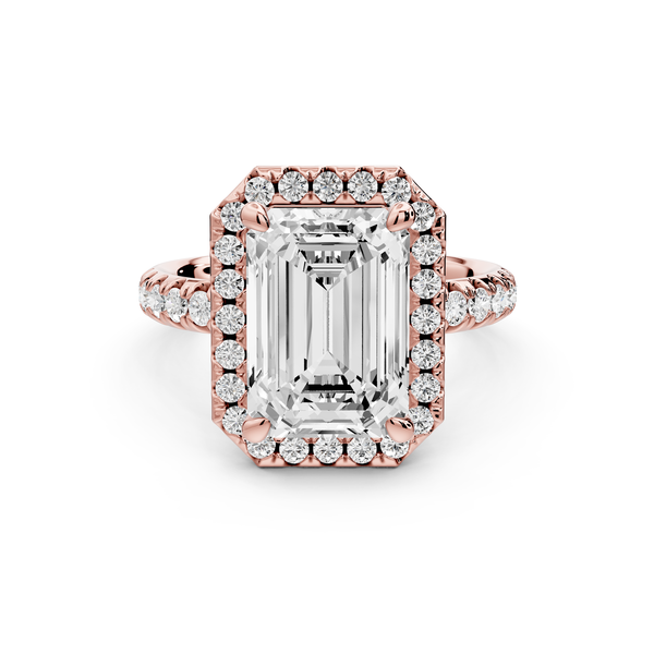 Eveline - 4ct 14k rose gold emerald Halo Half Band Pavé Engagement Ring