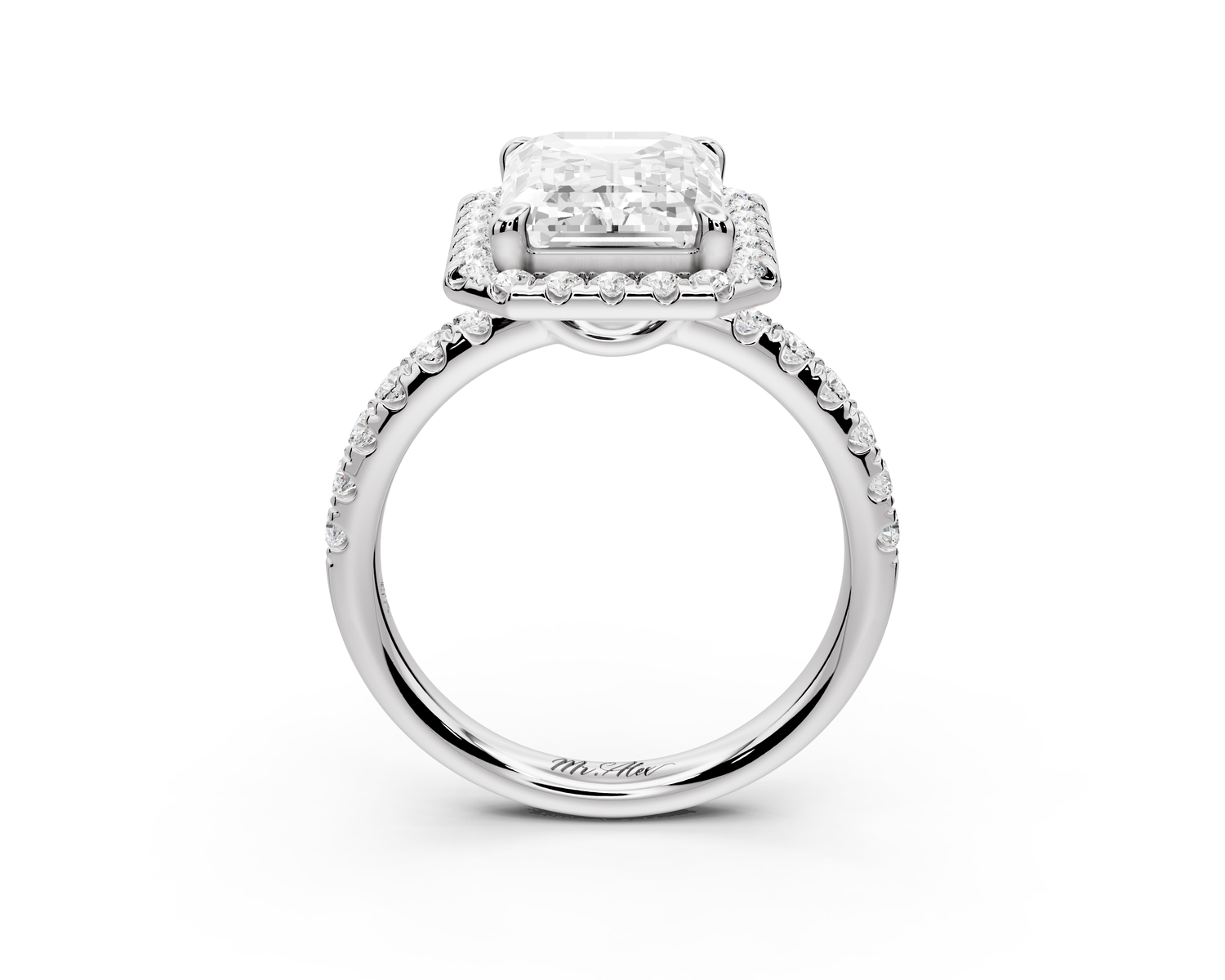 Eveline - 4ct 14k white gold emerald Halo Half Band Pavé Engagement Ring