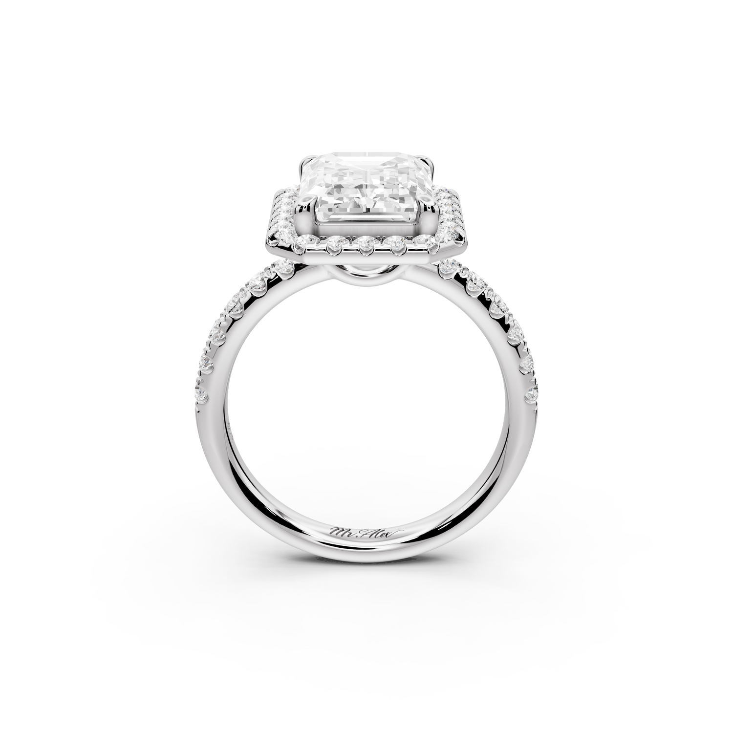 Eveline - 4ct 14k white gold emerald Halo Half Band Pavé Engagement Ring