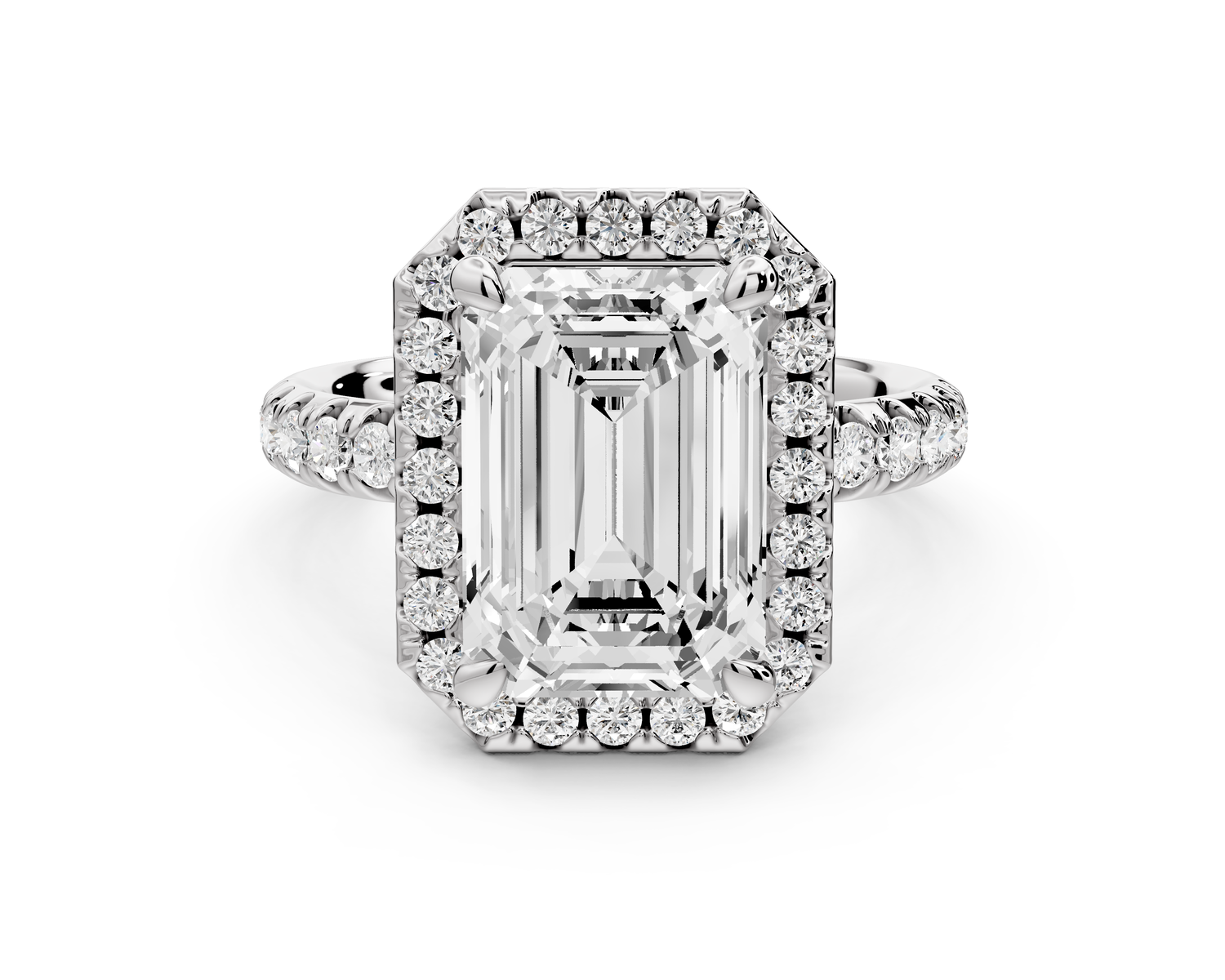 Eveline - 4ct 14k white gold emerald Halo Half Band Pavé Engagement Ring