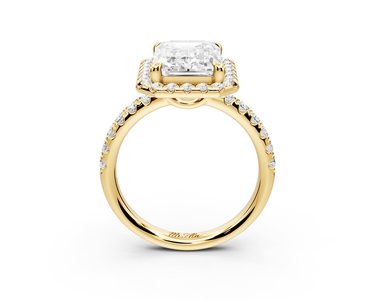 Eveline - 4ct 14k yellow gold emerald Halo Half Band Pavé Engagement Ring