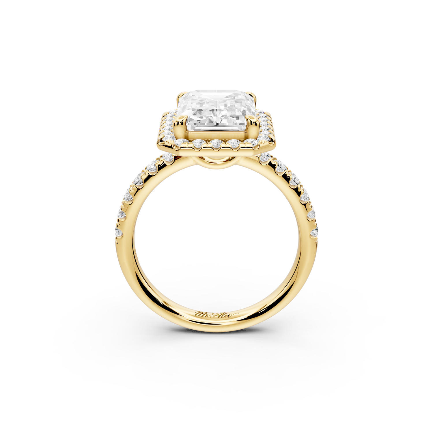 Eveline - 4ct 14k yellow gold emerald Halo Half Band Pavé Engagement Ring