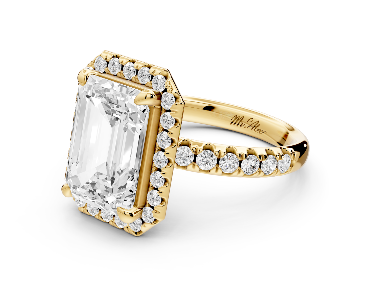 Eveline - 4ct 14k yellow gold emerald Halo Half Band Pavé Engagement Ring