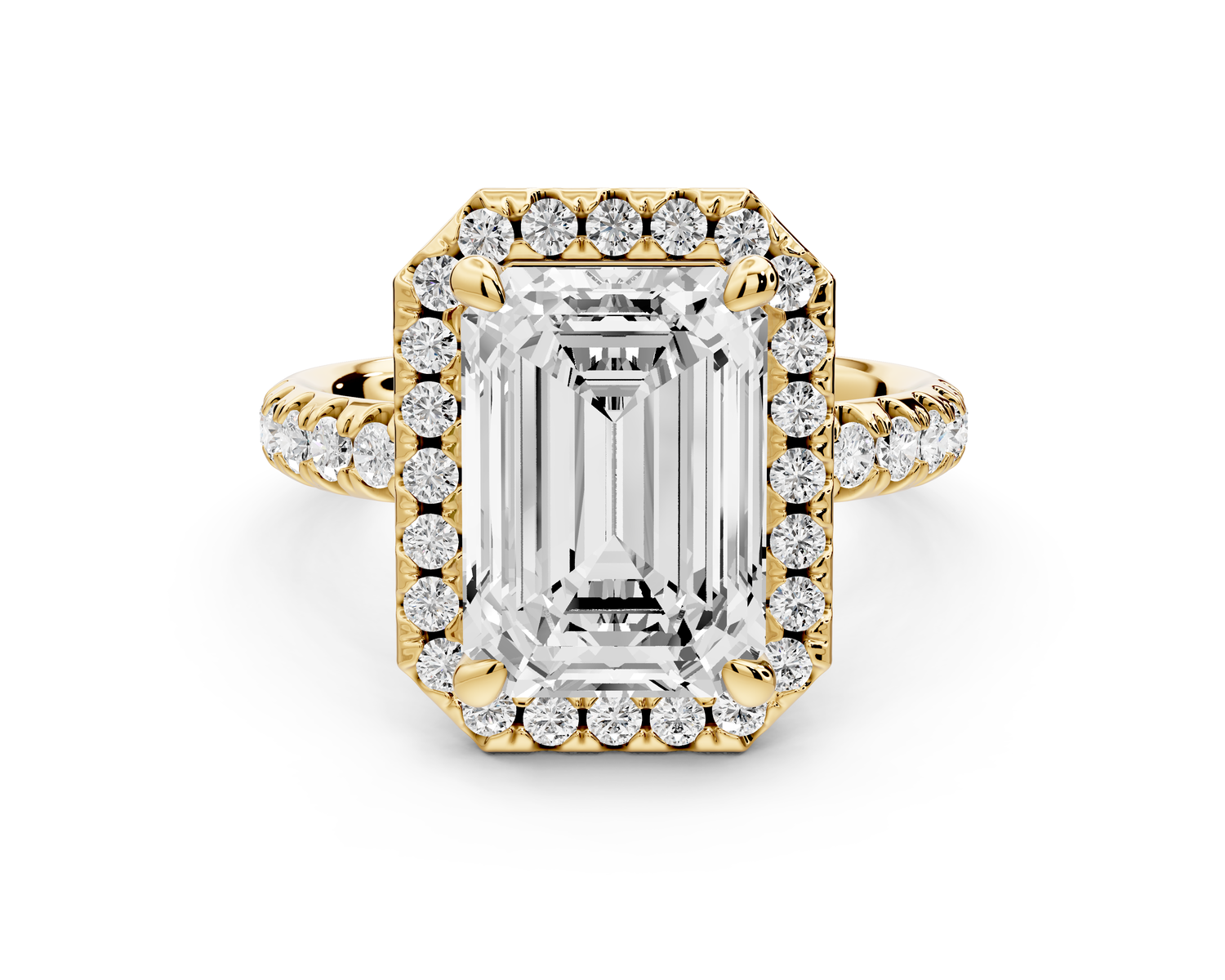 Eveline - 4ct 14k yellow gold emerald Halo Half Band Pavé Engagement Ring