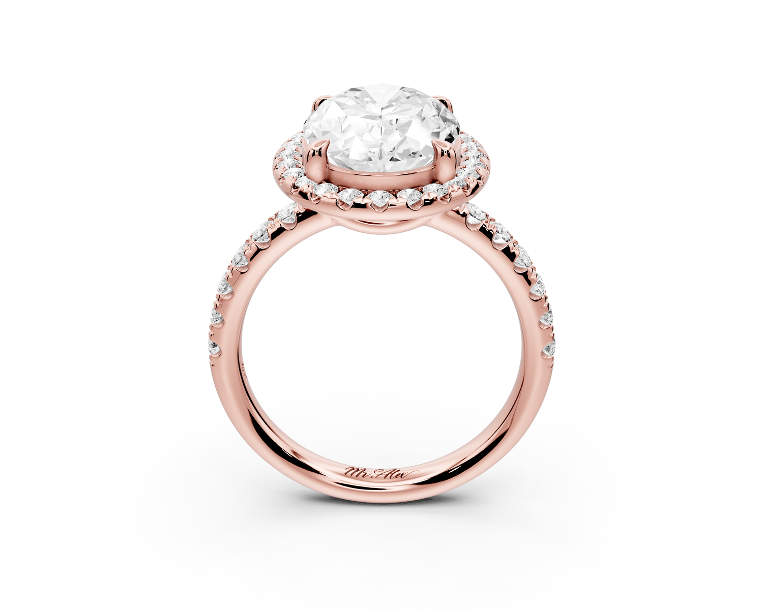 Eveline - 4ct 14k rose gold oval Halo Half Band Pavé Engagement Ring
