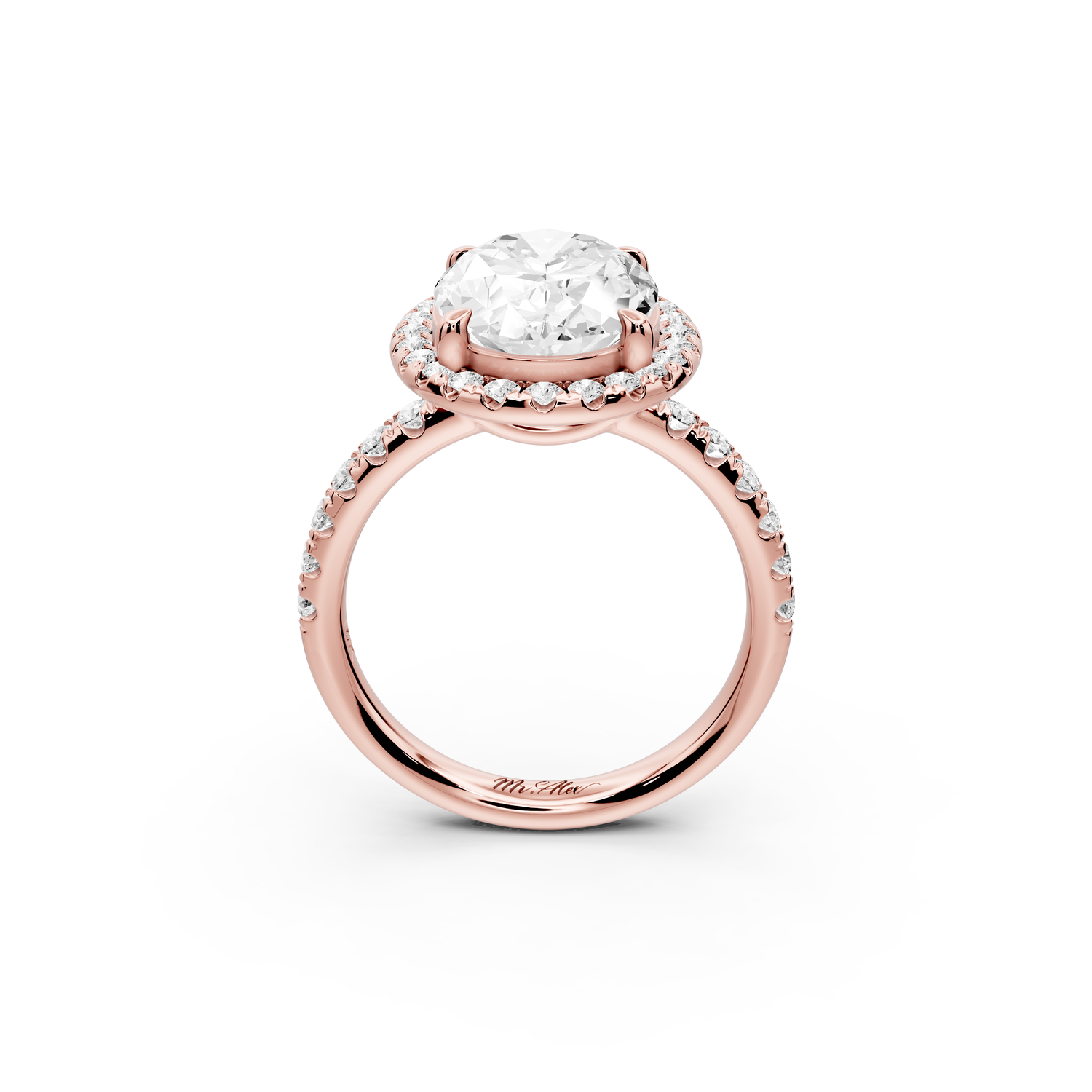 Eveline - 4ct 14k rose gold oval Halo Half Band Pavé Engagement Ring